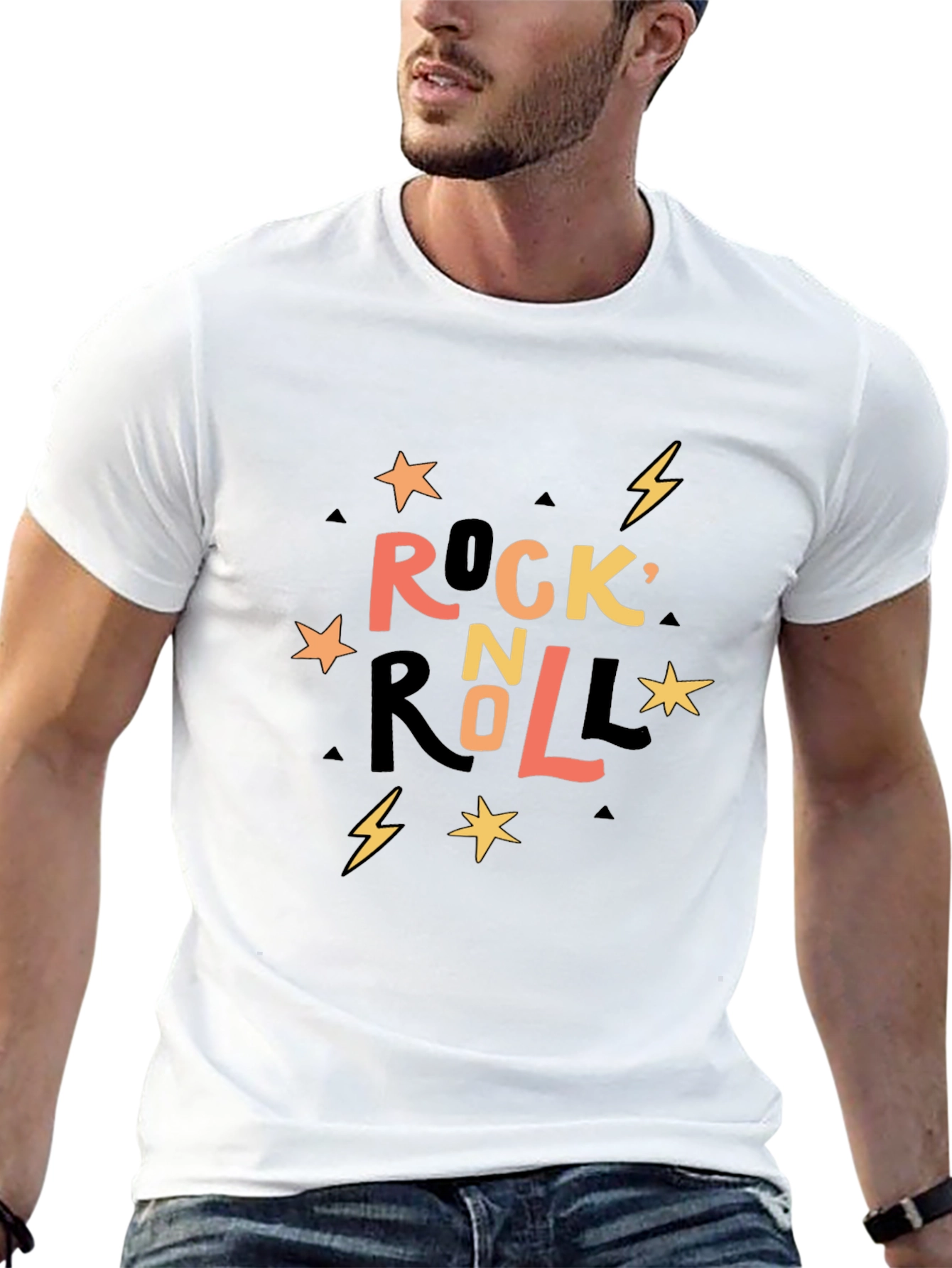 Rock n Roll Graphic Print Crew Neck T-Shirt