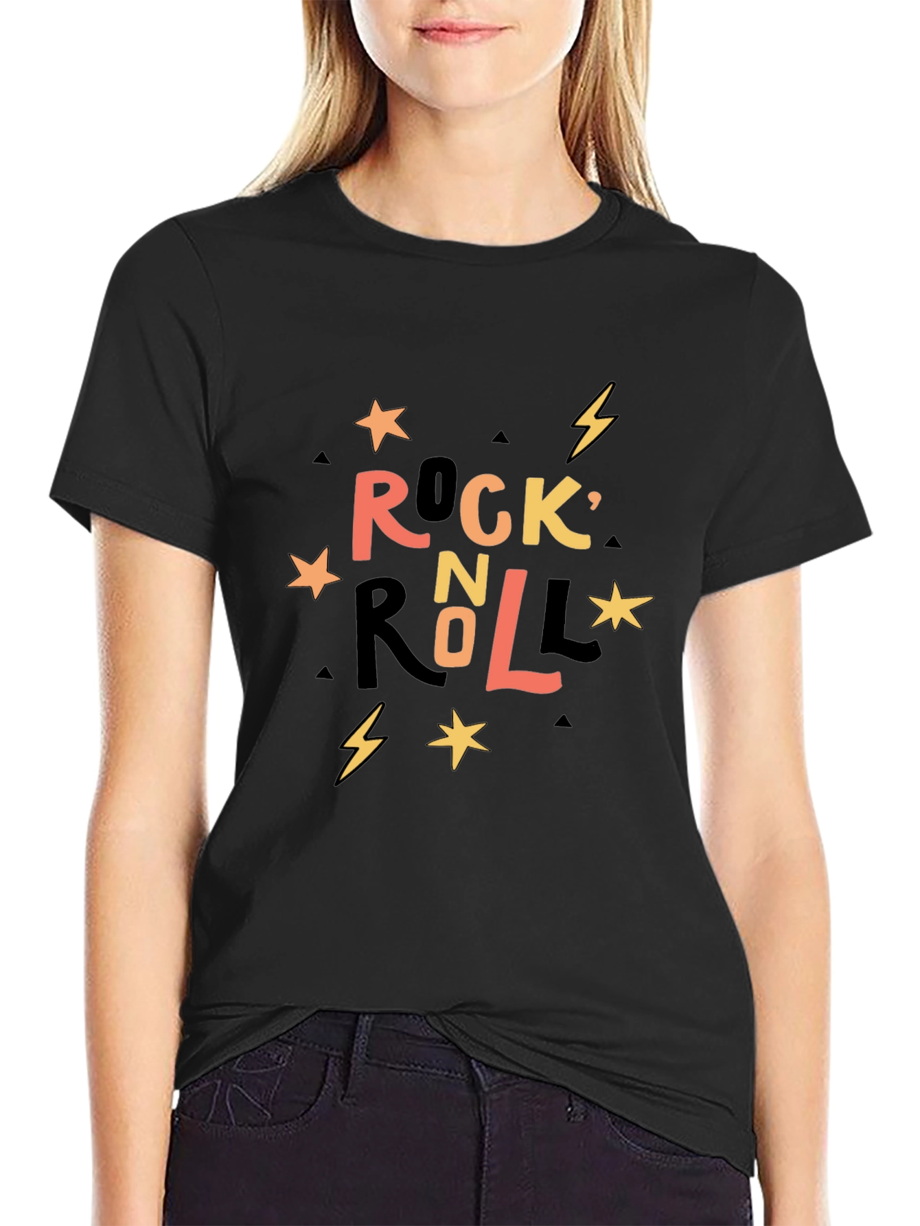 Rock n Roll Graphic Print Crew Neck T-Shirt
