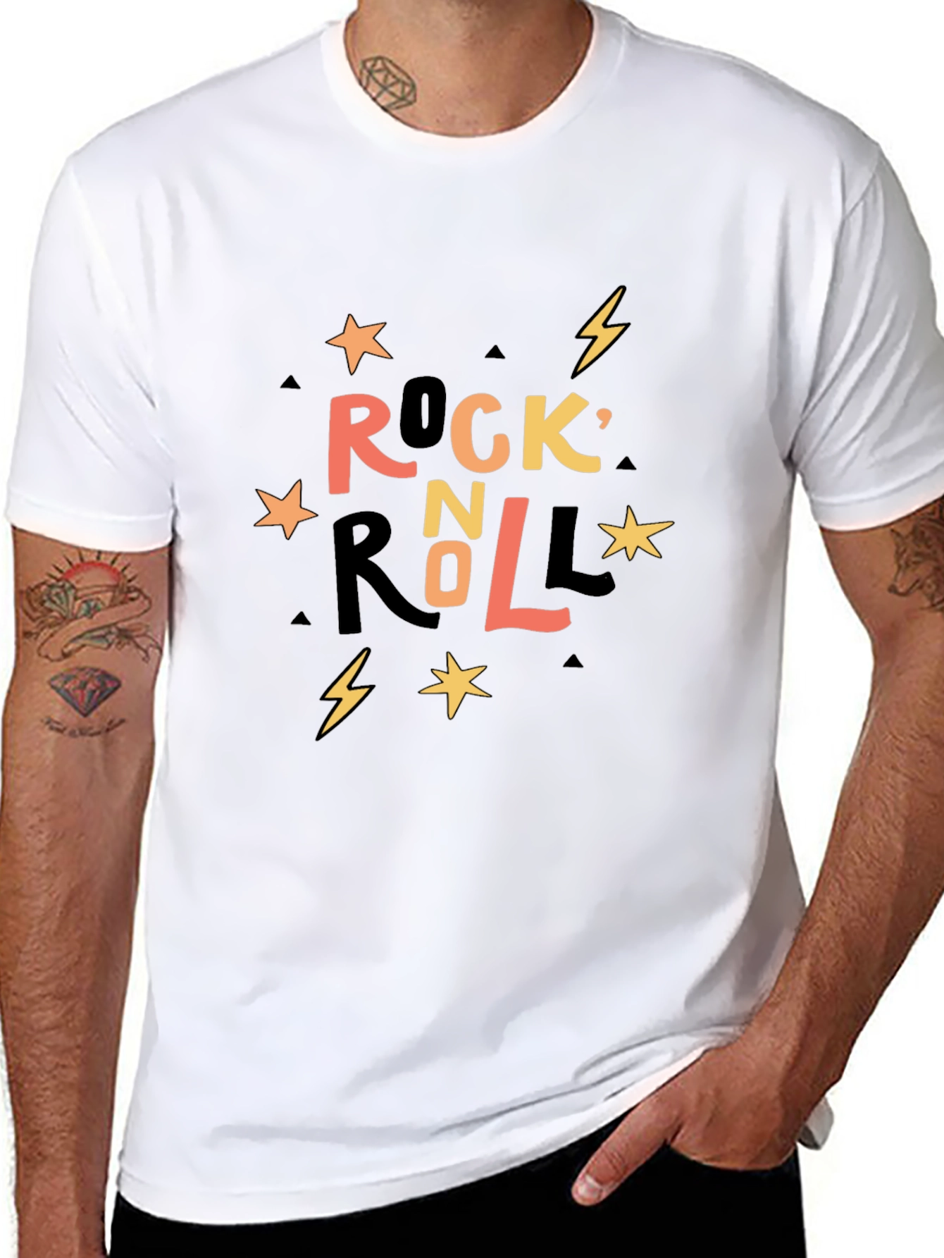 Rock n Roll Graphic Print Crew Neck T-Shirt