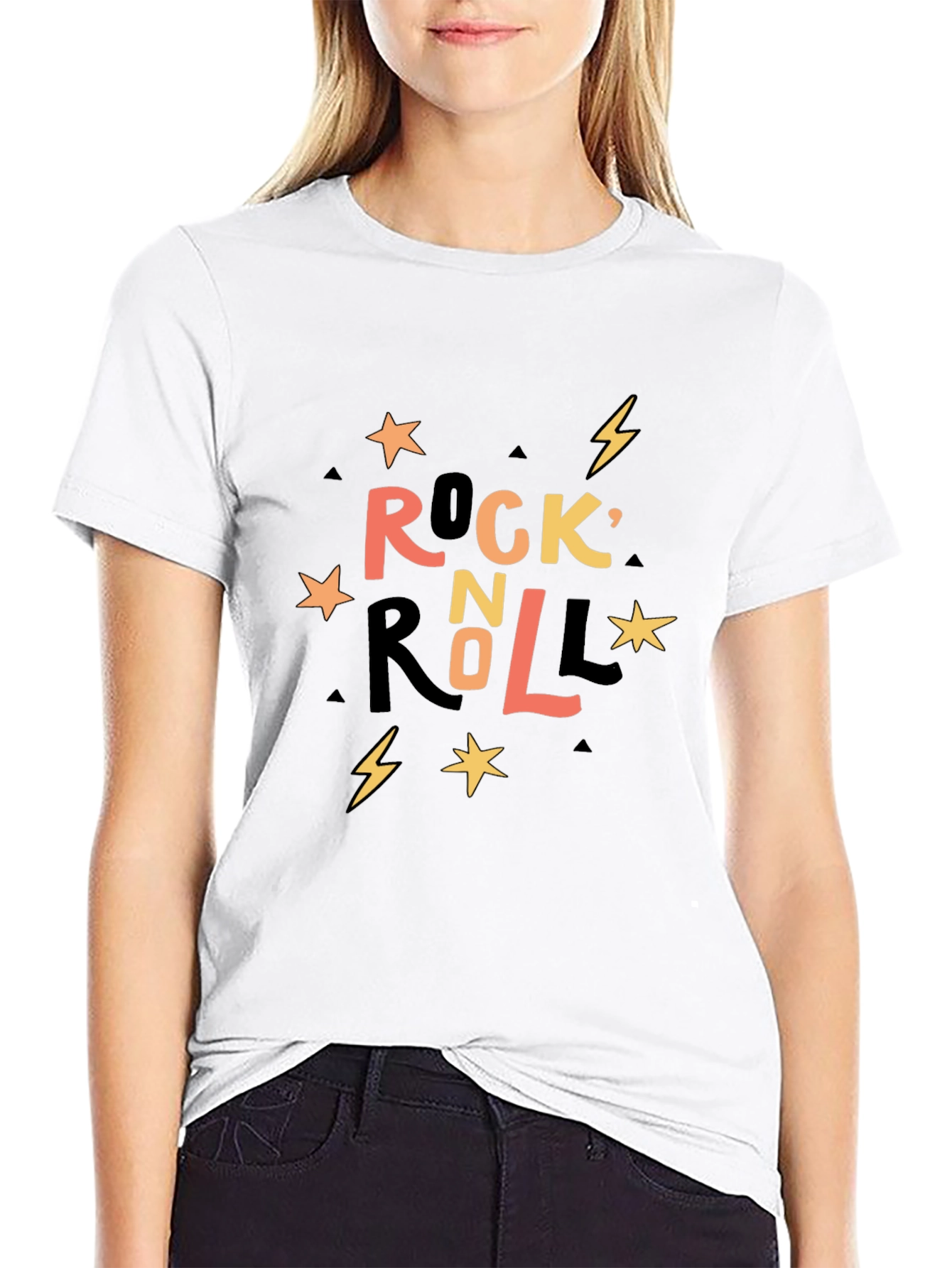 Rock n Roll Graphic Print Crew Neck T-Shirt