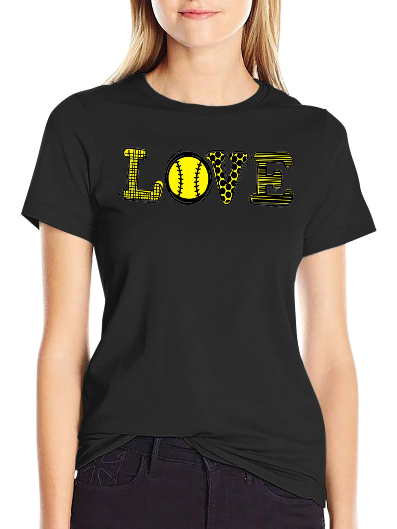 Love Softball Graphic T-Shirt - Black
