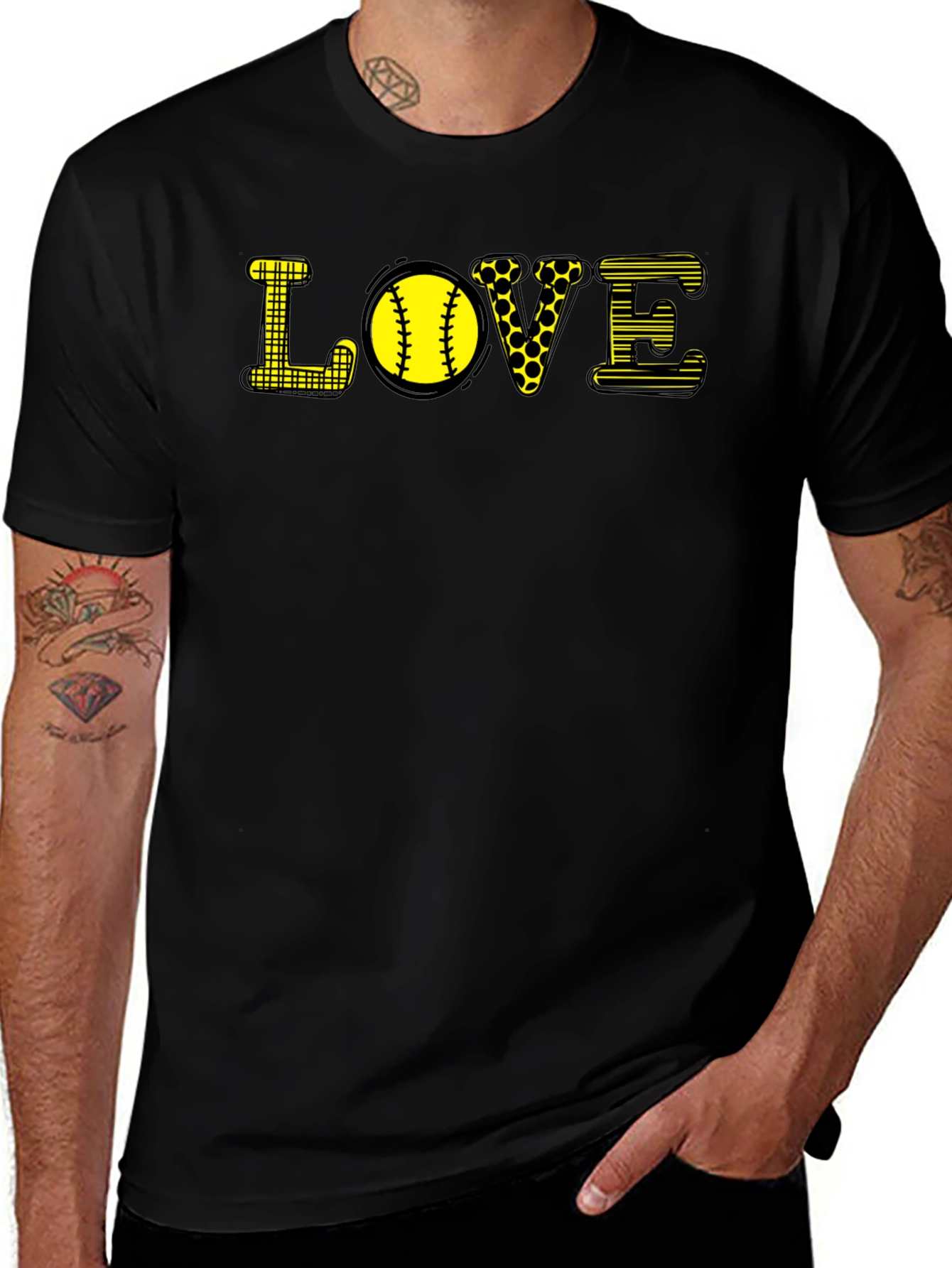 Love Softball Graphic T-Shirt - Black