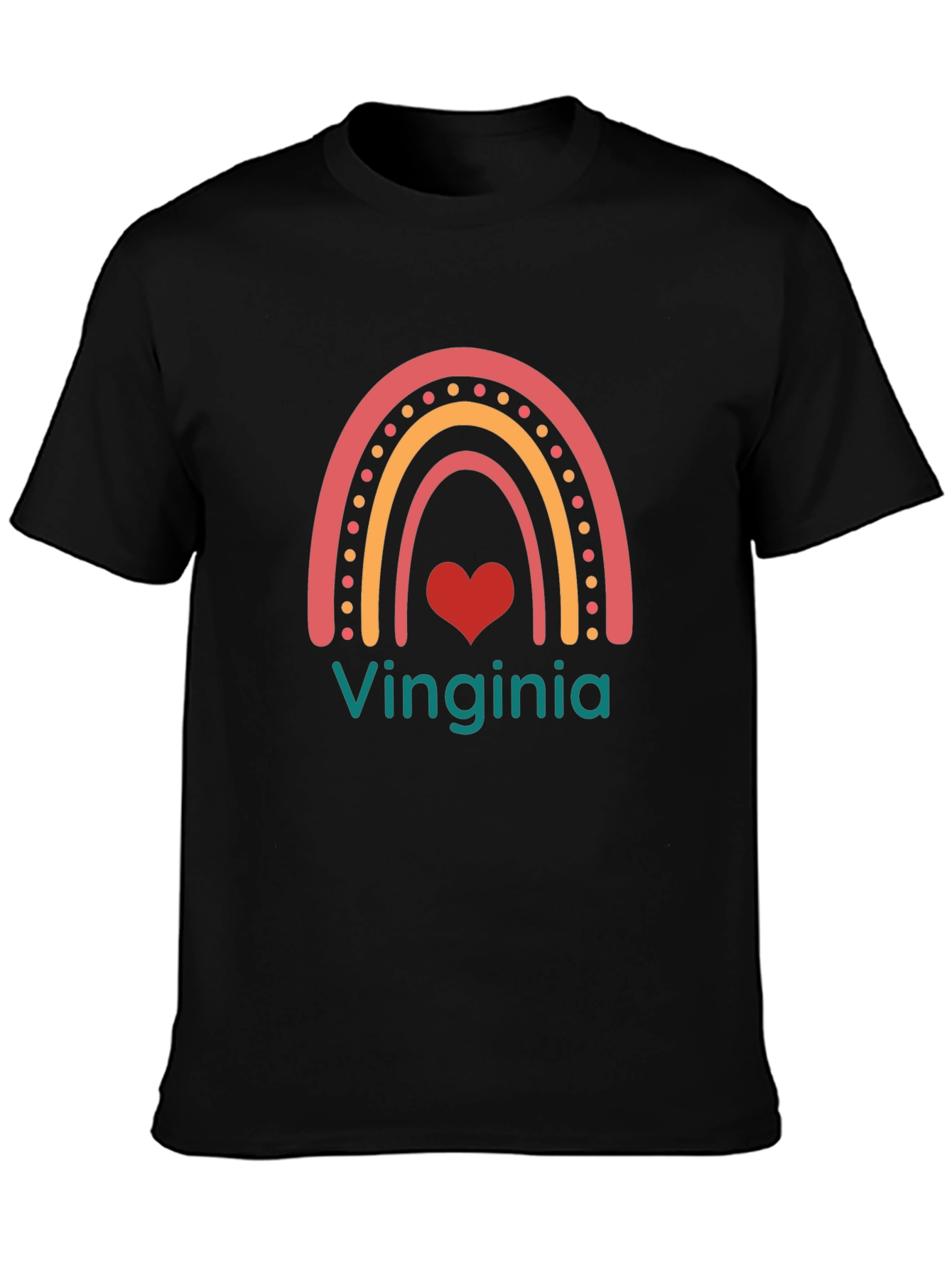 Virginia Rainbow Heart T-Shirt - Black