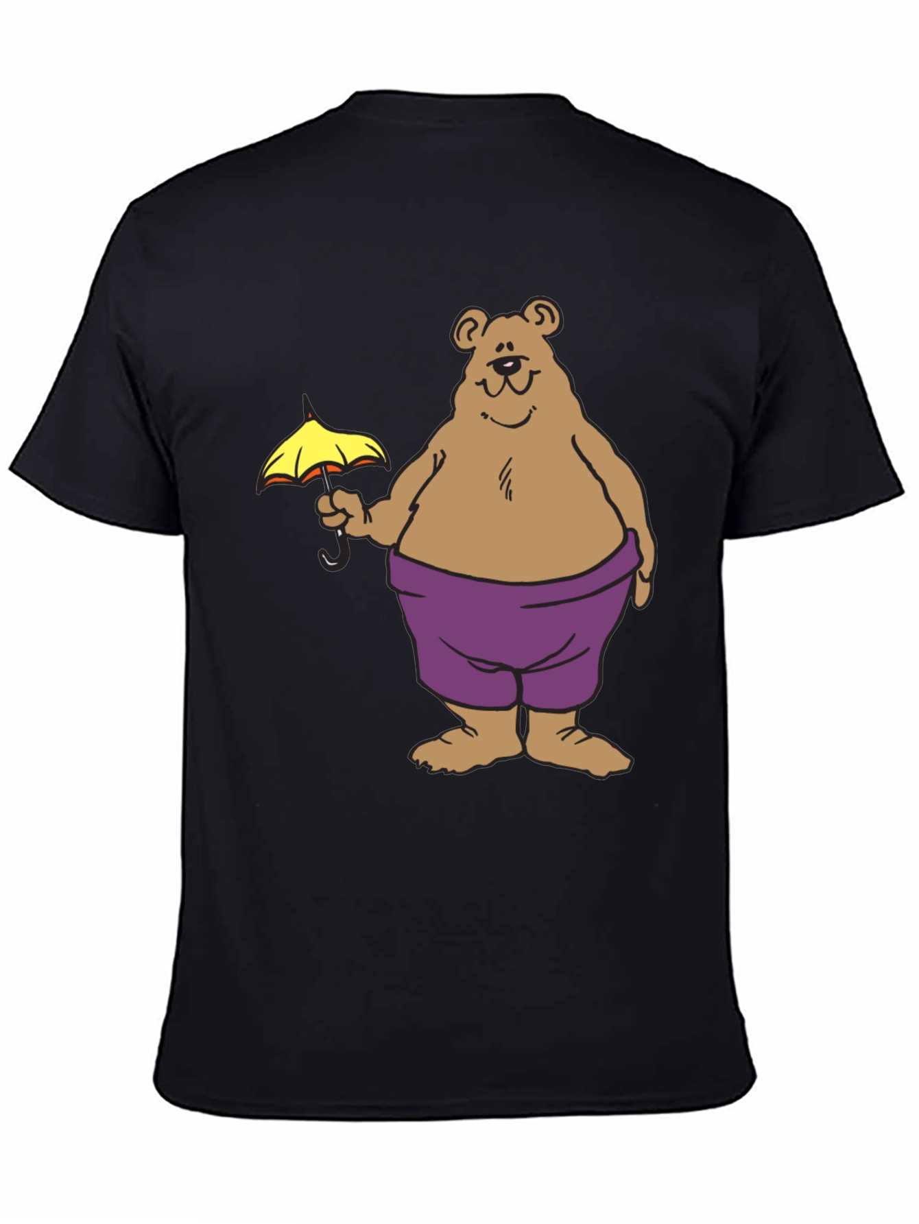 Bear with Umbrella Graphic Tee - Black Cotton T-Shirt