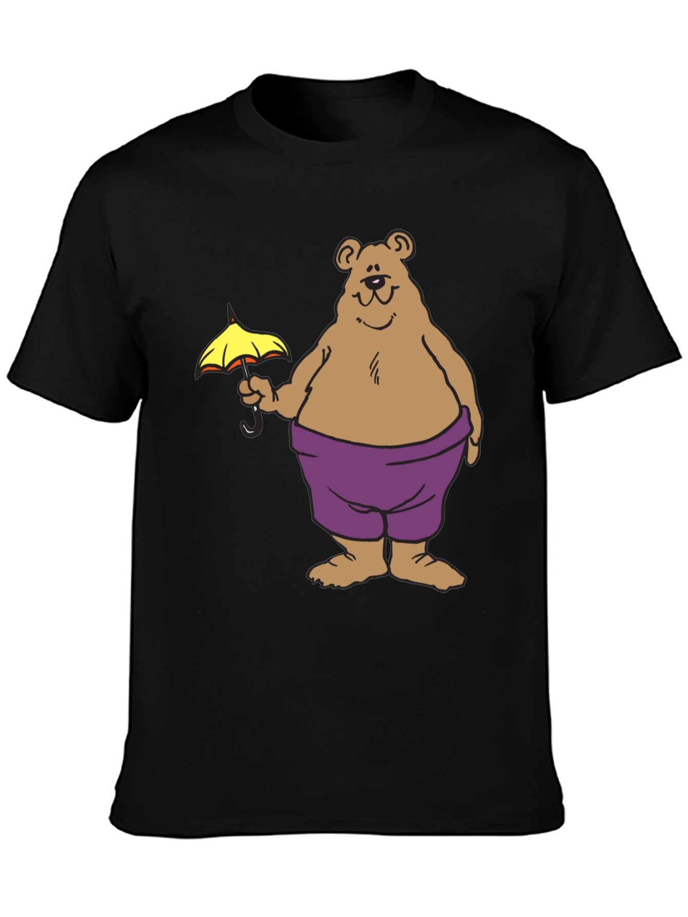 Bear with Umbrella Graphic Tee - Black Cotton T-Shirt