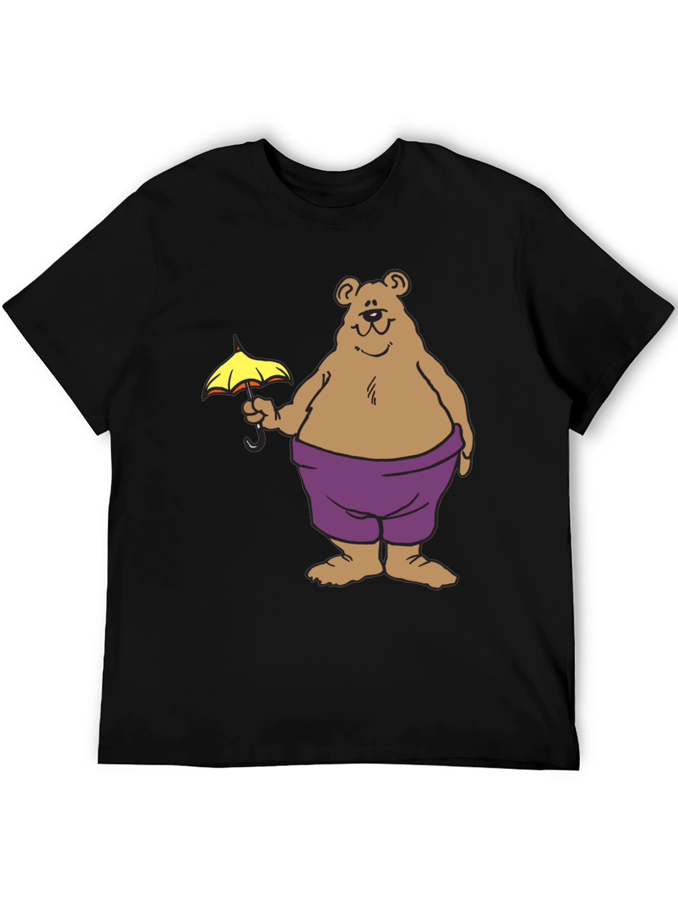 Bear with Umbrella Graphic Tee - Black Cotton T-Shirt