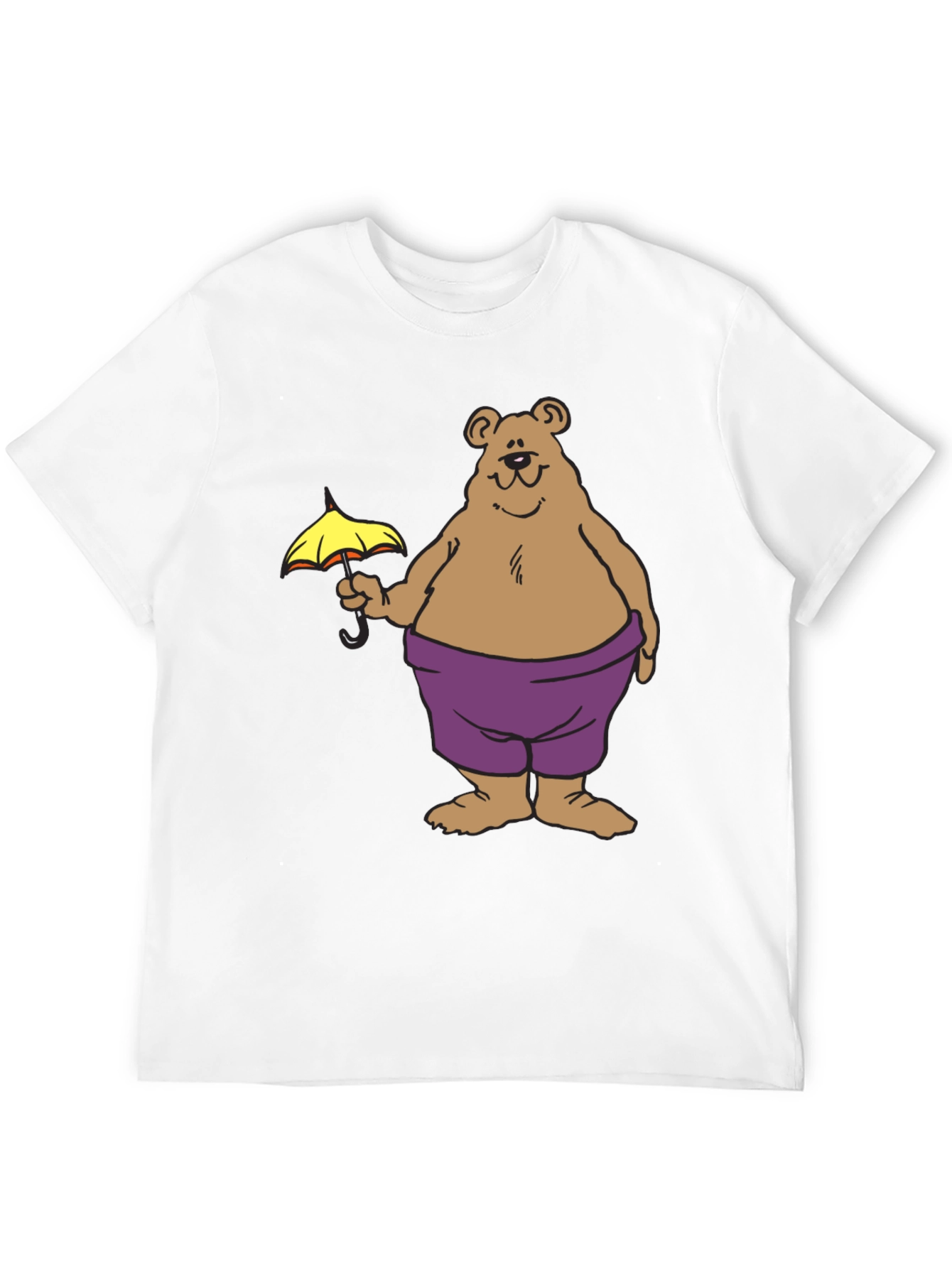 Bear with Umbrella Graphic Tee - Black Cotton T-Shirt