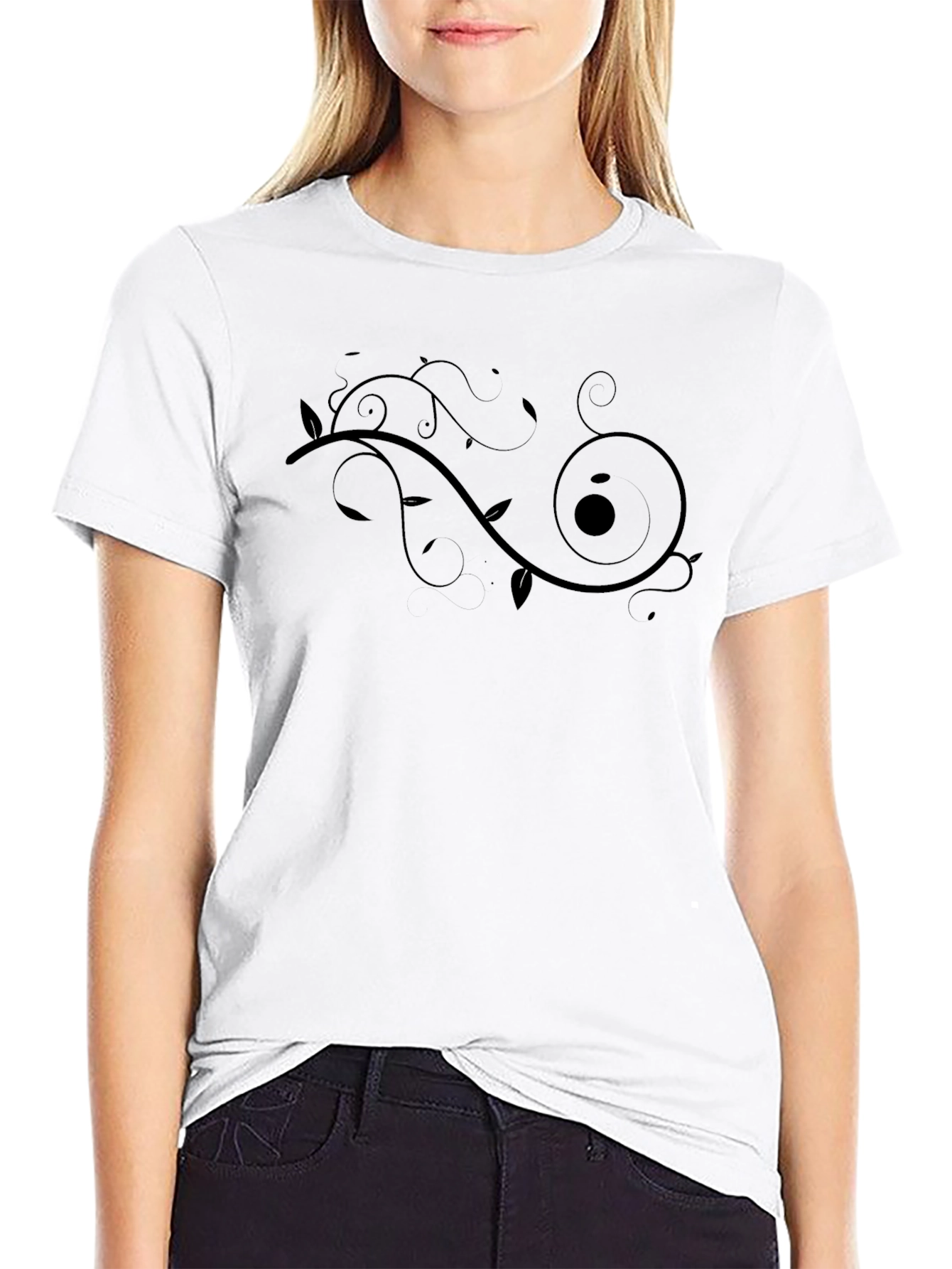 Mens Black T-Shirt with Swirl Design