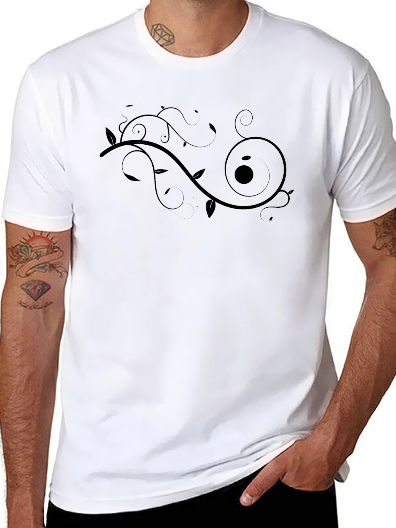 Mens Black T-Shirt with Swirl Design