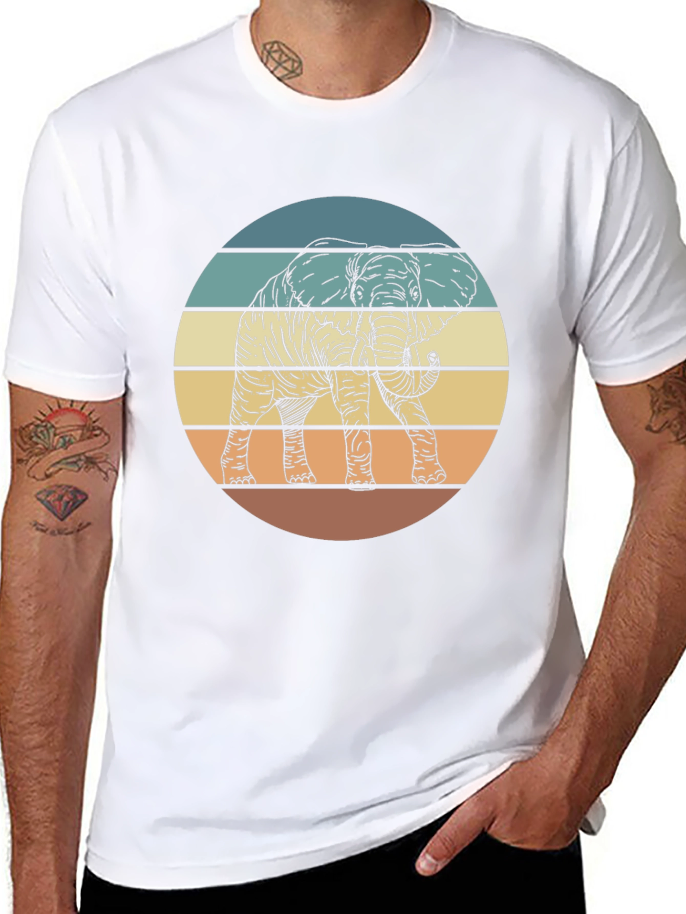 Elephant Sunset Graphic Tee - Unisex Retro Style