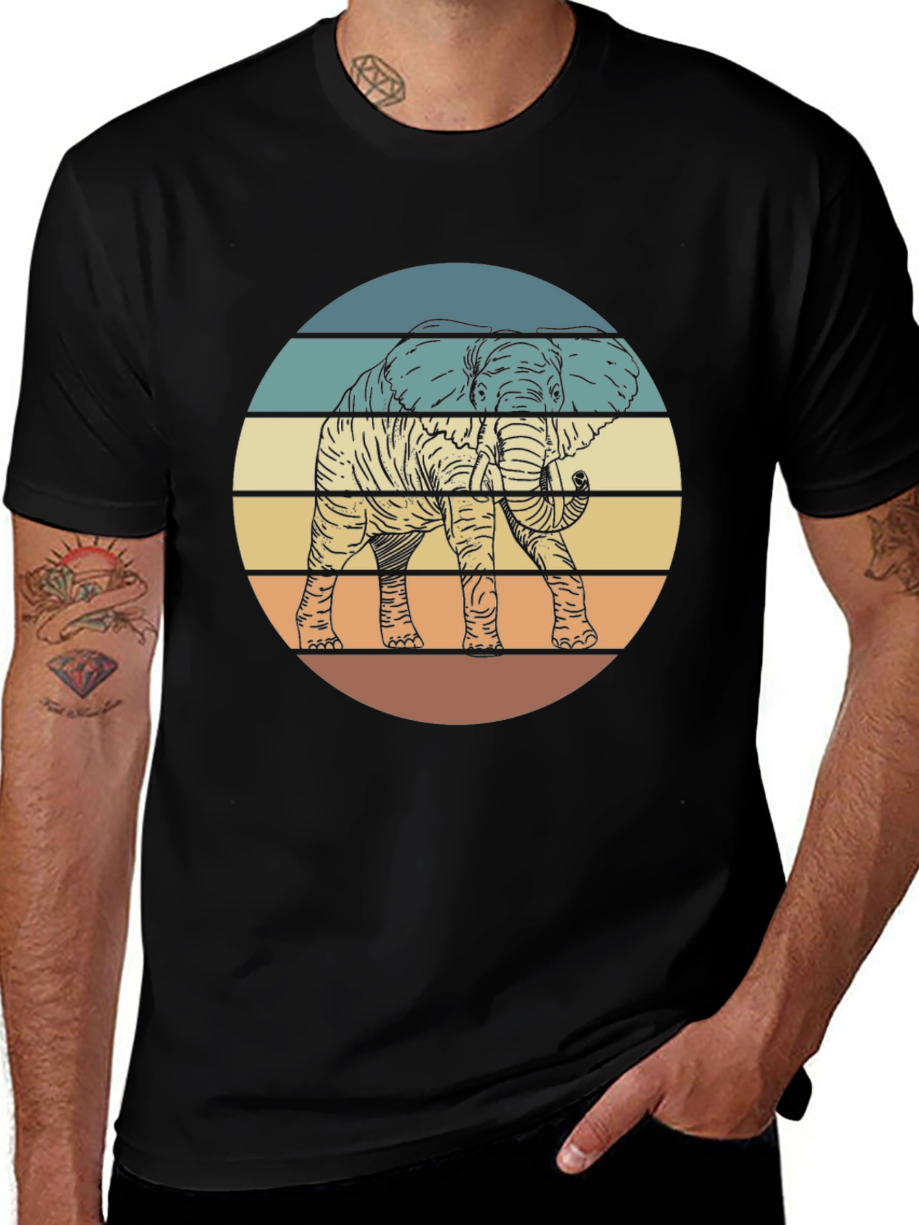 Elephant Sunset Graphic Tee - Unisex Retro Style