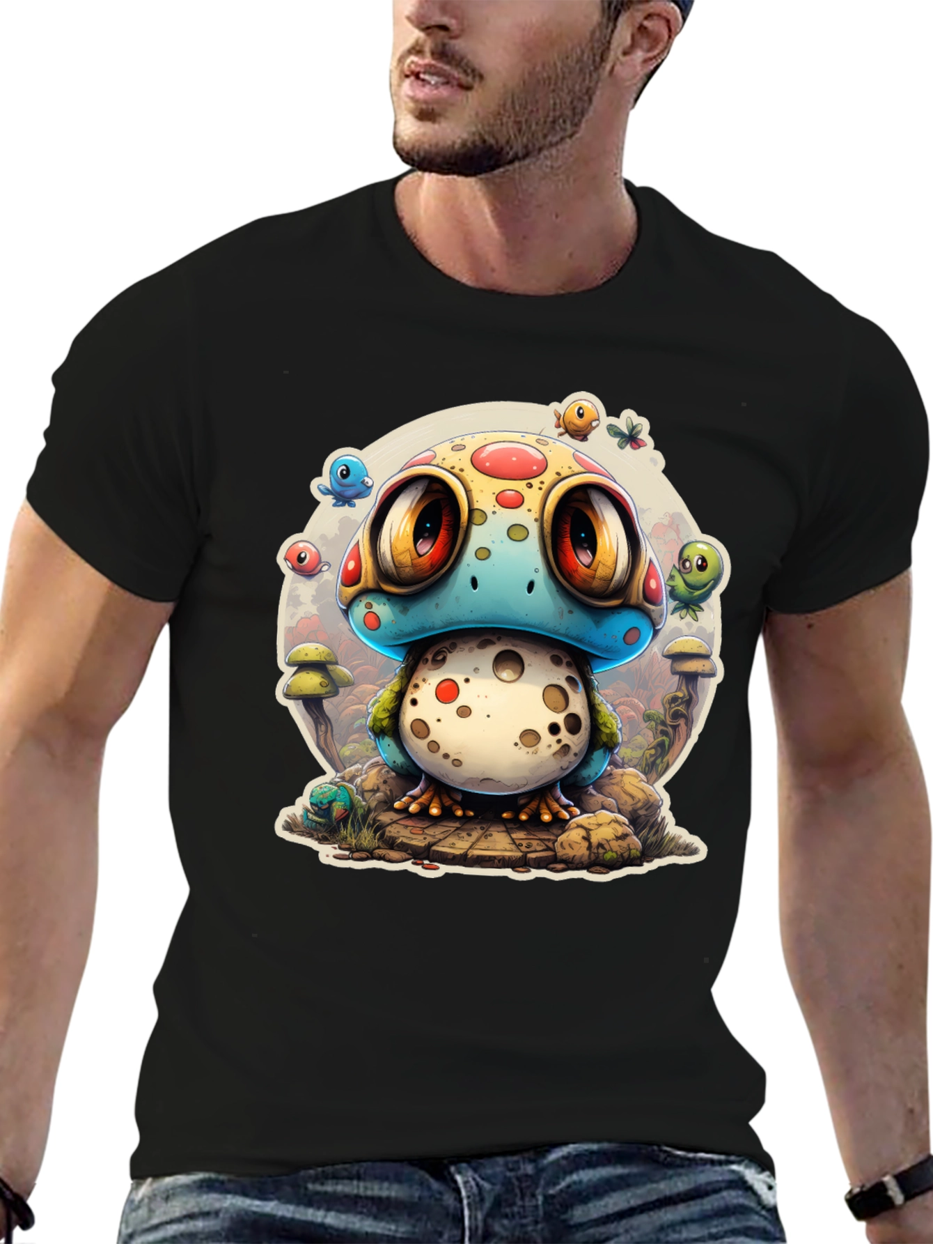 Cartoon Mushroom Creature Graphic T-Shirt