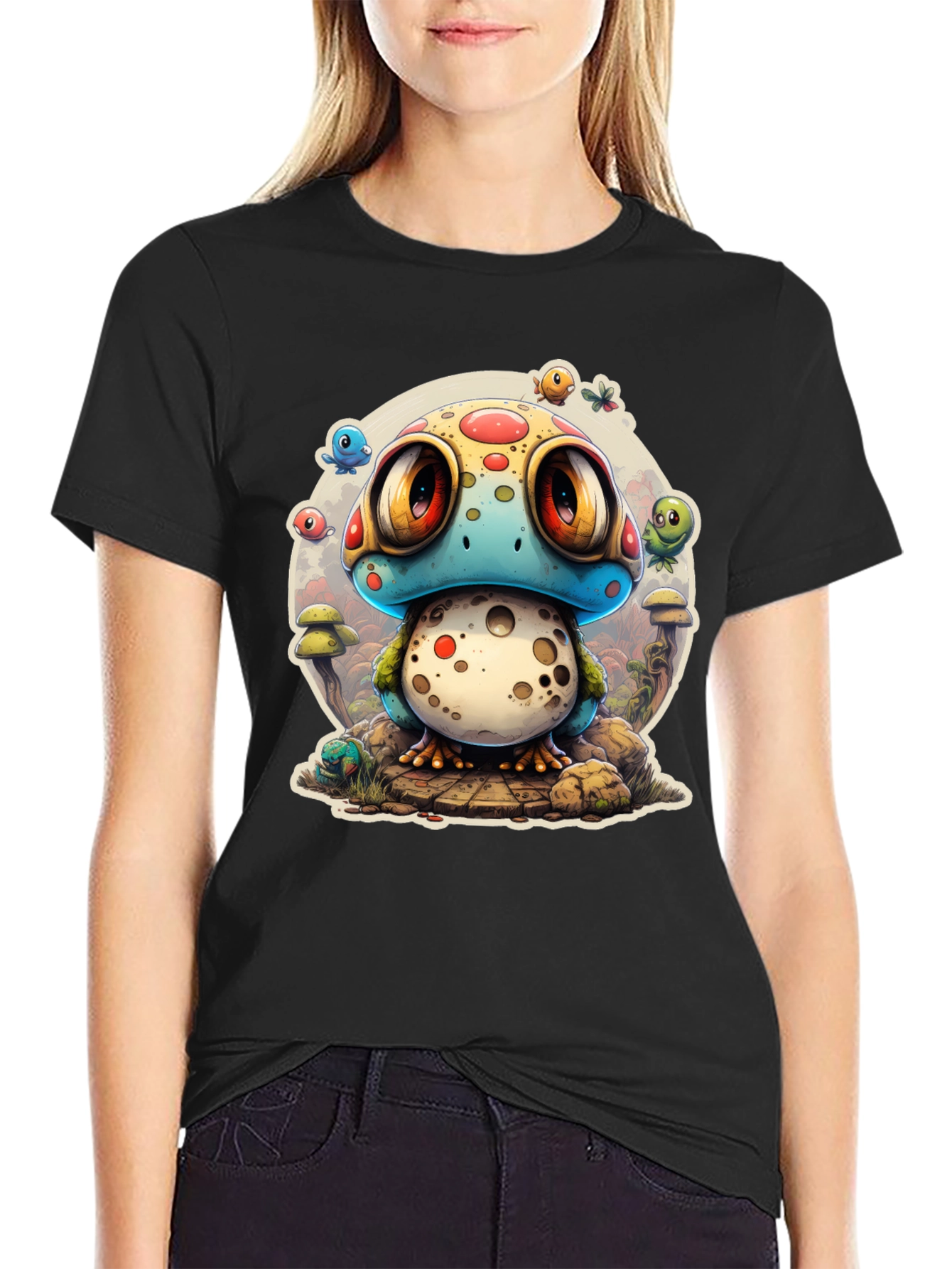 Cartoon Mushroom Creature Graphic T-Shirt