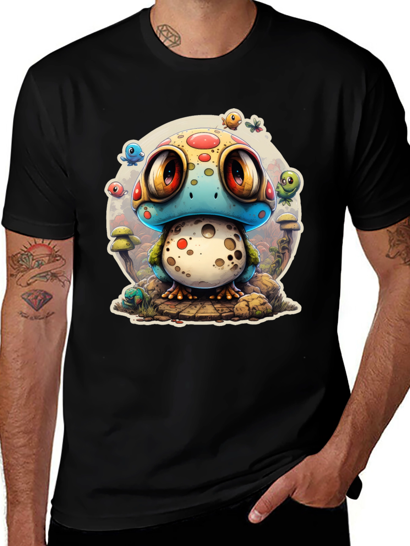 Cartoon Mushroom Creature Graphic T-Shirt