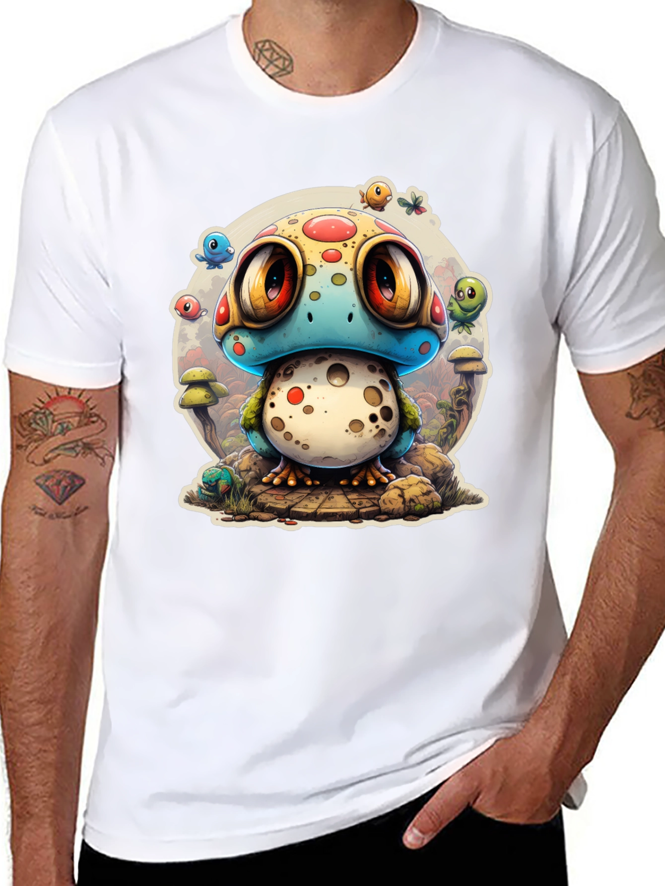 Cartoon Mushroom Creature Graphic T-Shirt