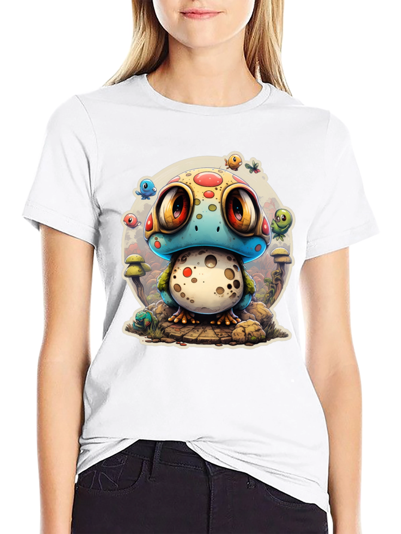 Cartoon Mushroom Creature Graphic T-Shirt