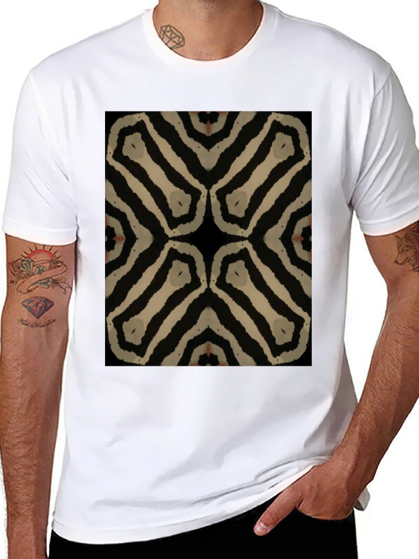 Abstract Zebra Print Black Tee