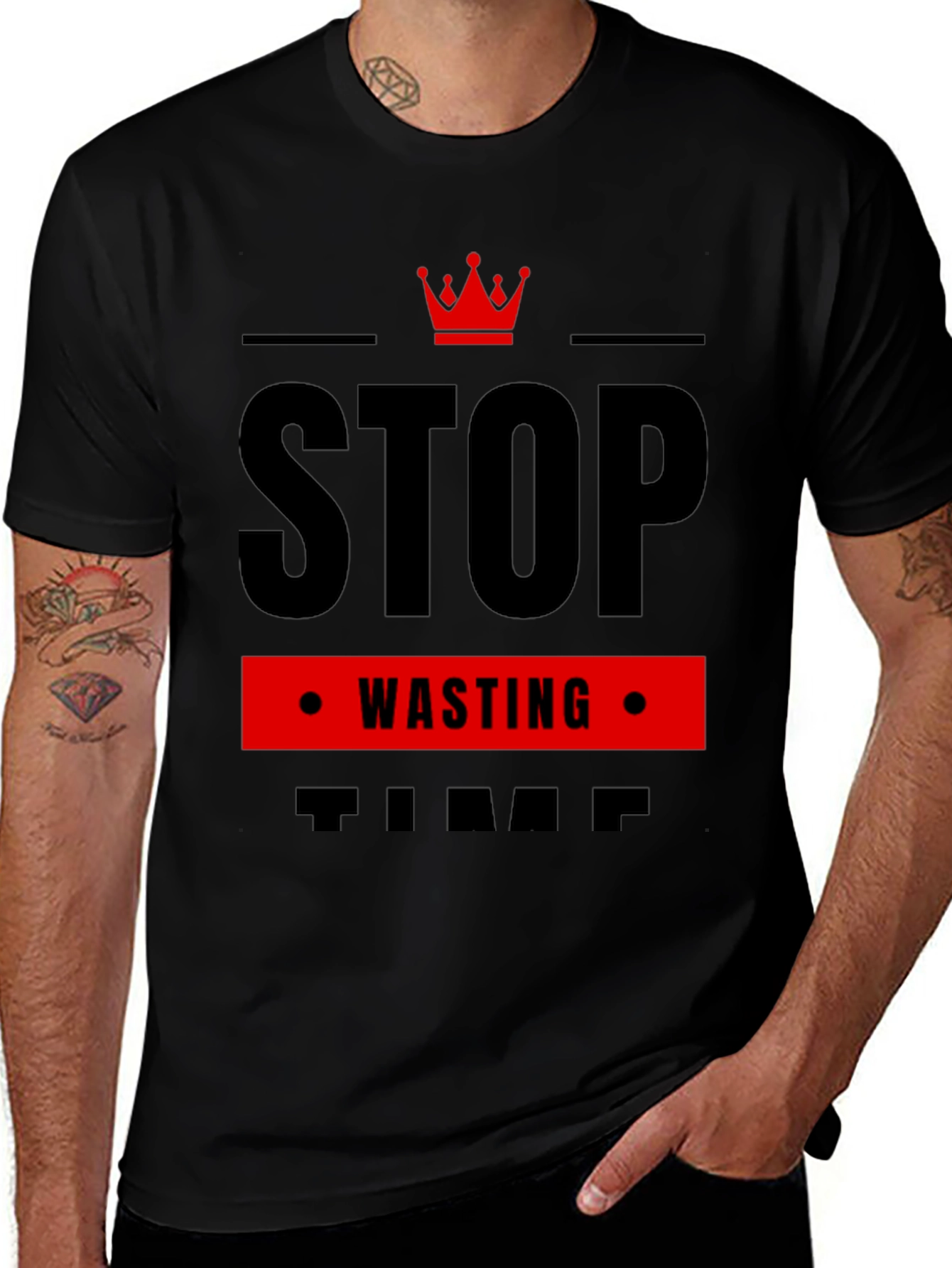Stop Wasting Time Black Graphic Tee