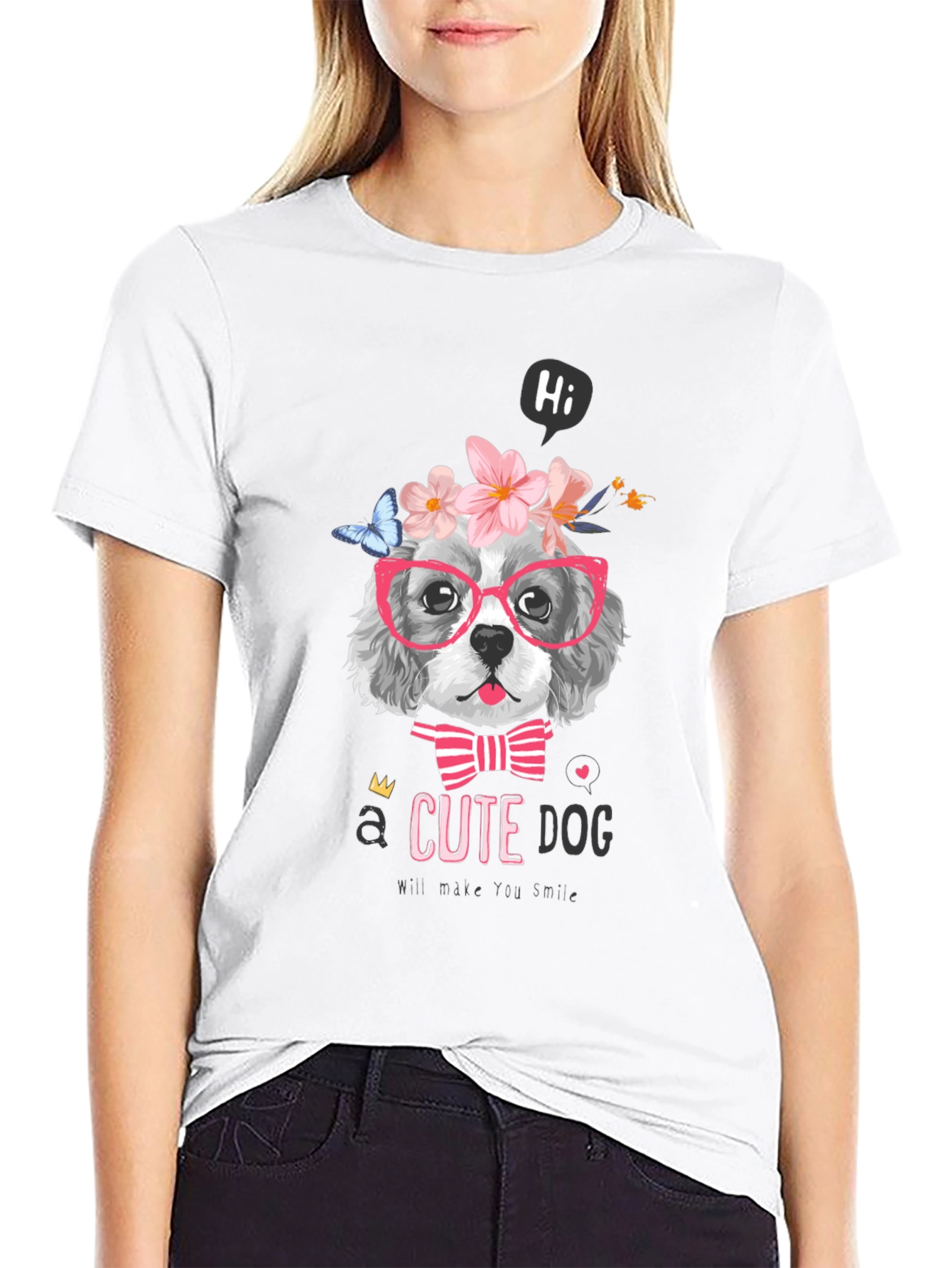 Cute Dog T-Shirt - Flower Crown & Glasses