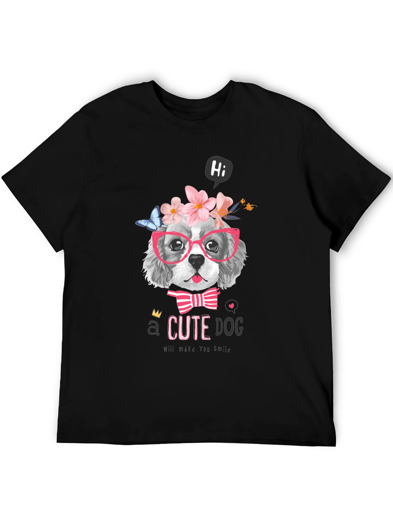 Cute Dog T-Shirt - Flower Crown & Glasses
