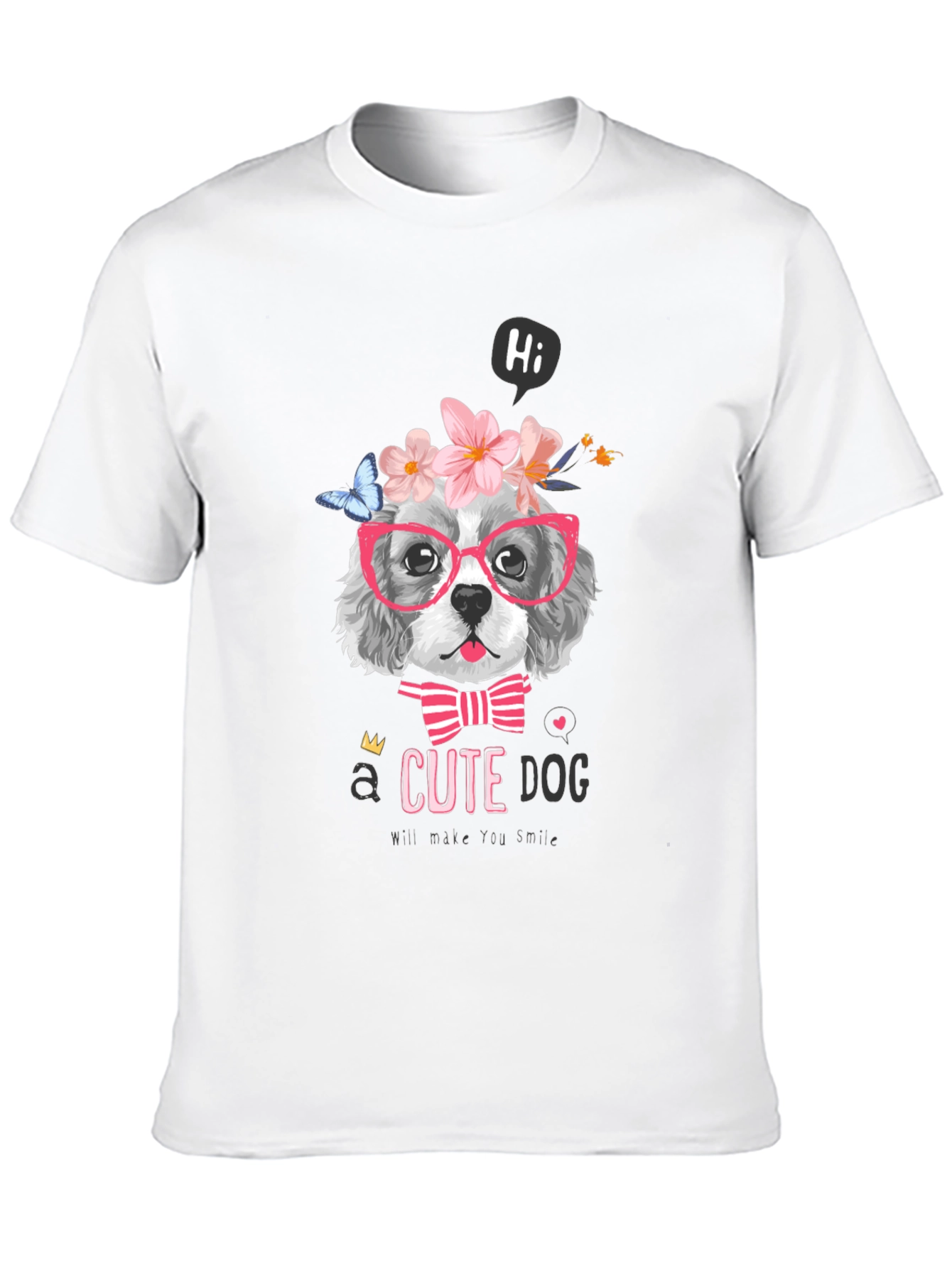 Cute Dog T-Shirt - Flower Crown & Glasses
