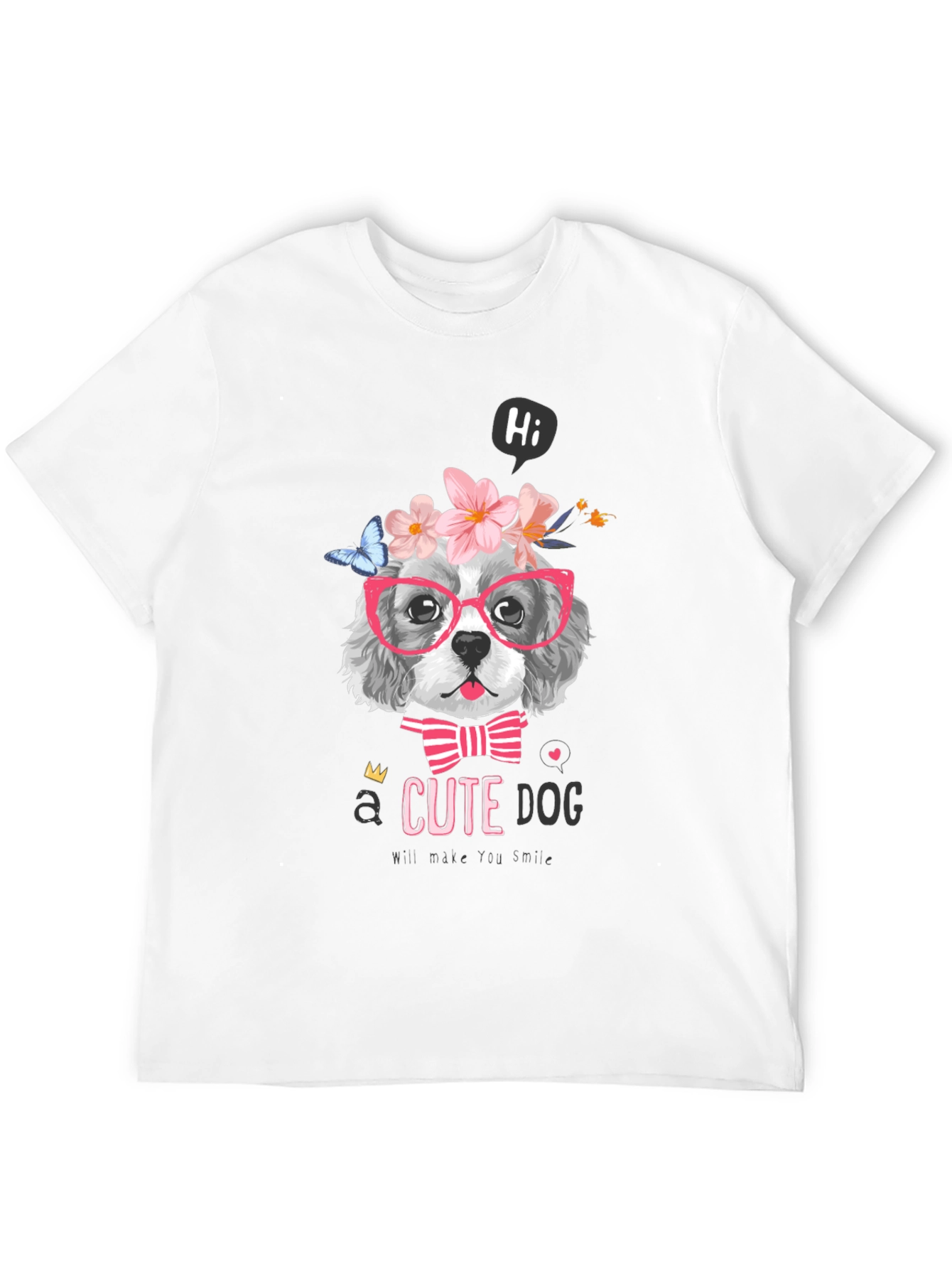 Cute Dog T-Shirt - Flower Crown & Glasses