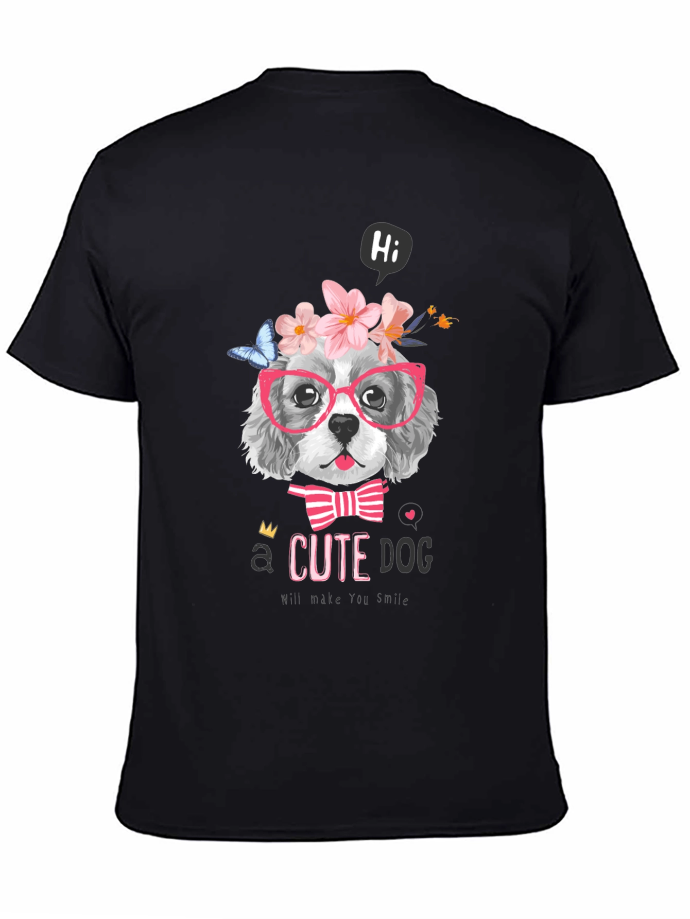 Cute Dog T-Shirt - Flower Crown & Glasses