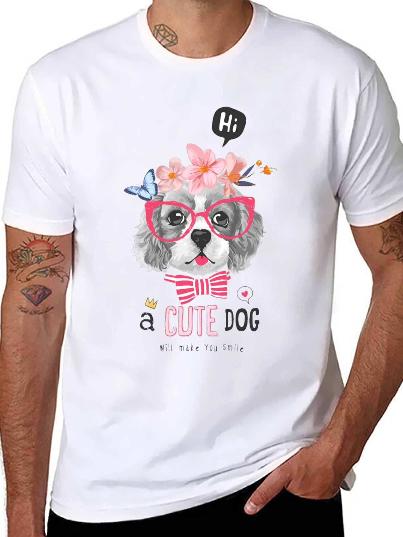 Cute Dog T-Shirt - Flower Crown & Glasses