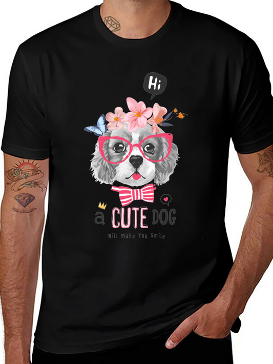 Cute Dog T-Shirt - Flower Crown & Glasses