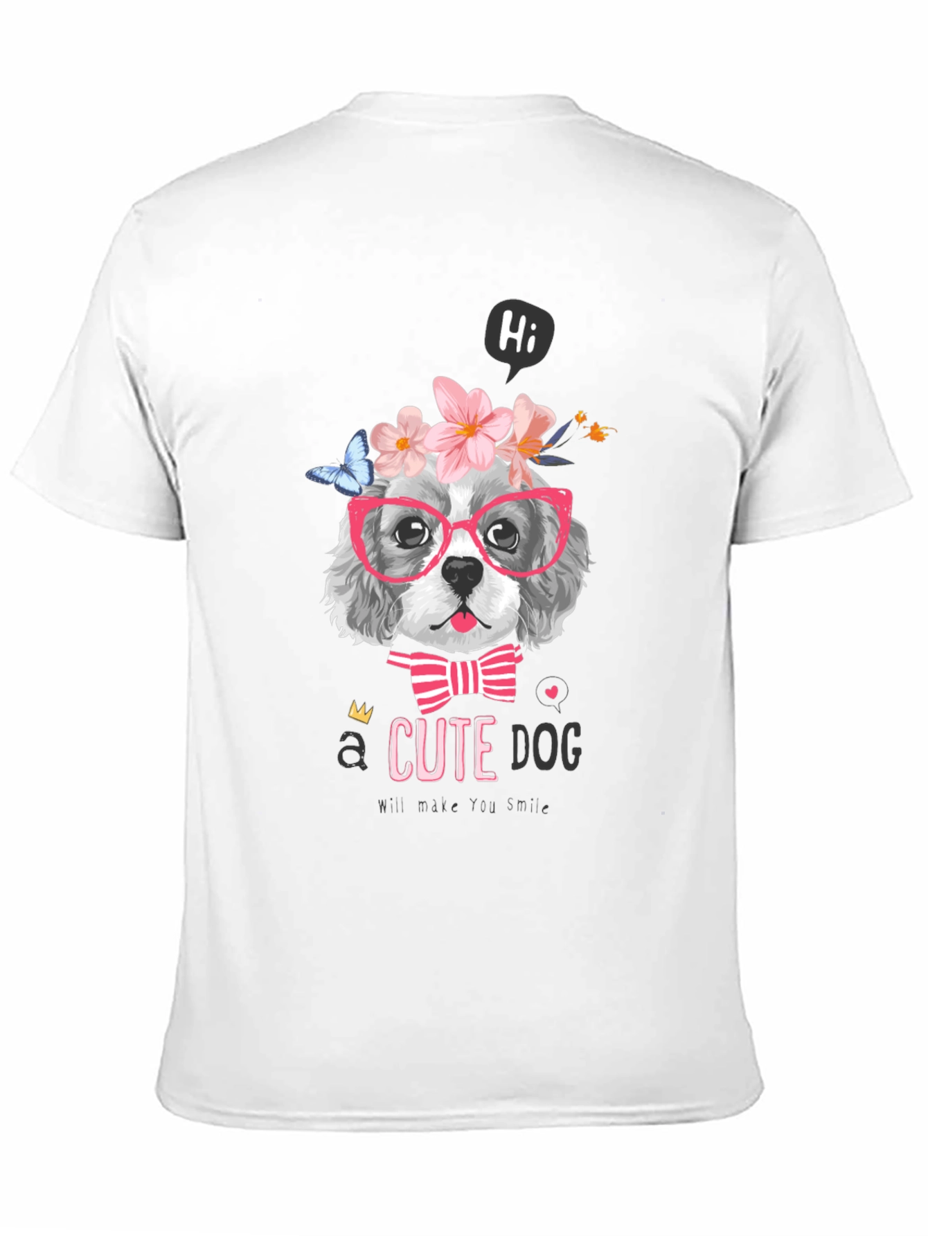 Cute Dog T-Shirt - Flower Crown & Glasses