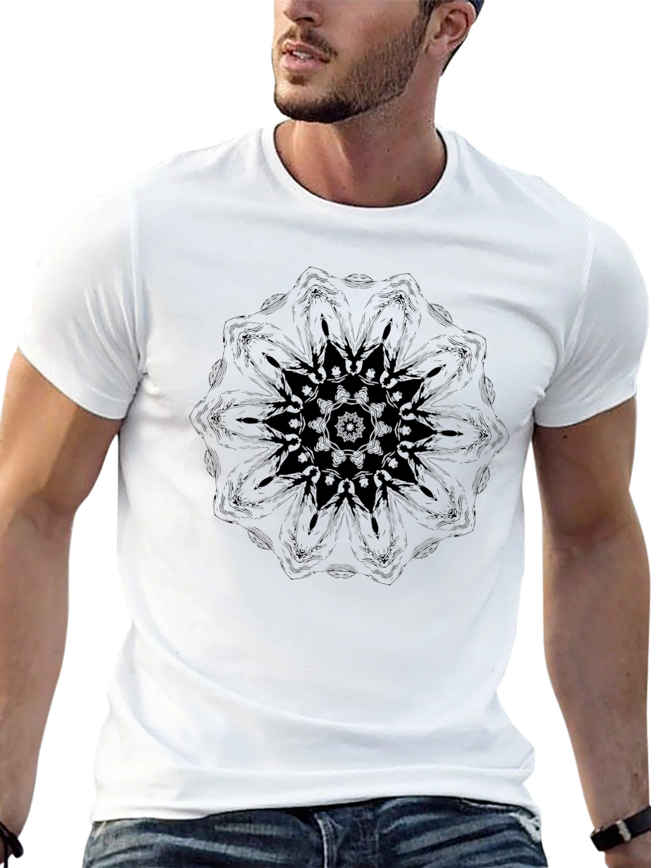 Mens Black Mandala Graphic T-Shirt