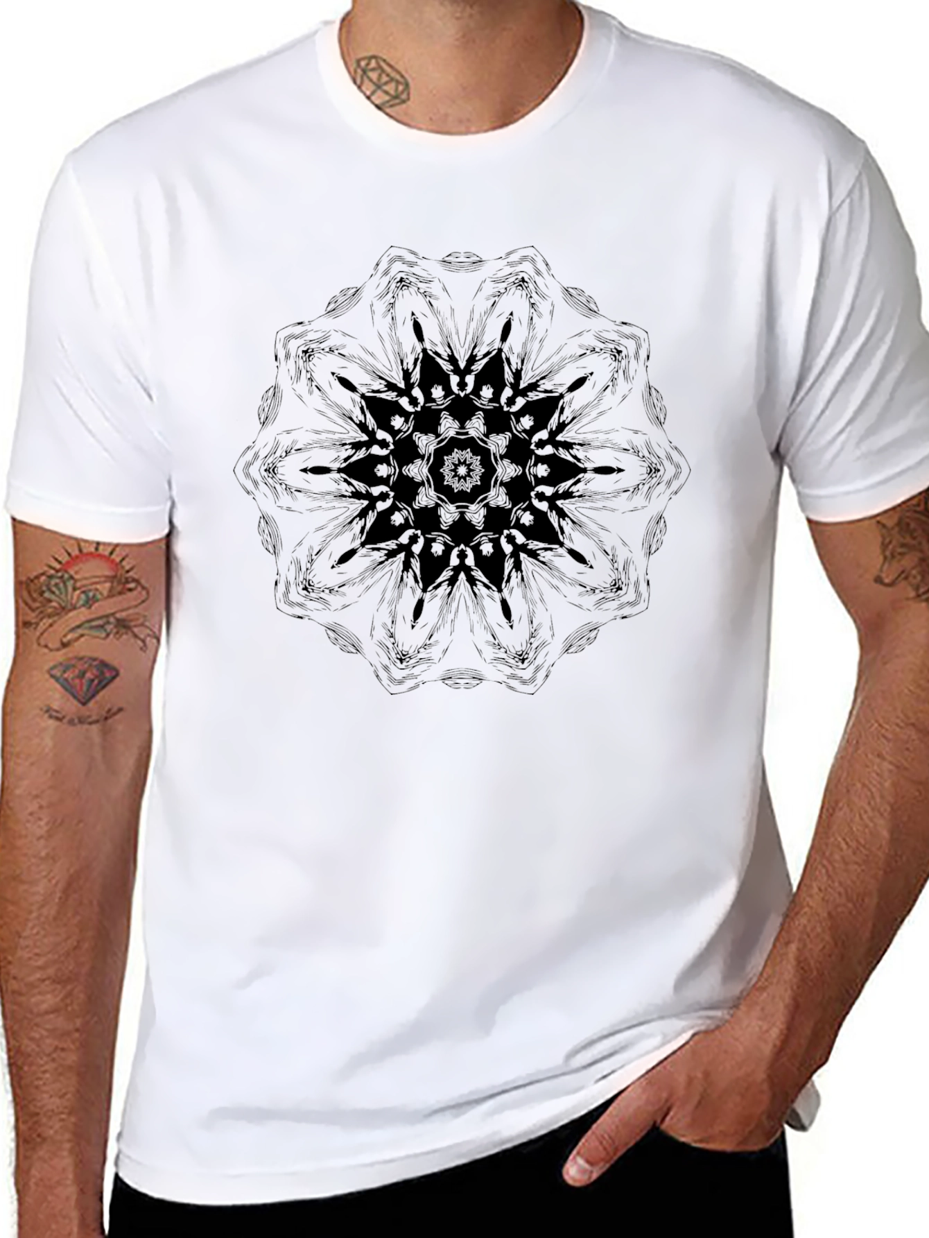 Mens Black Mandala Graphic T-Shirt