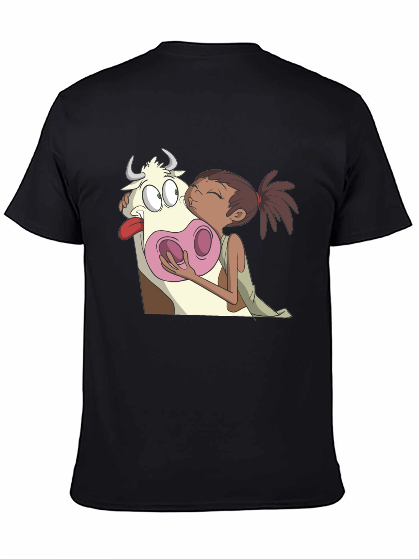 Cartoon Cow Kiss Black T-Shirt