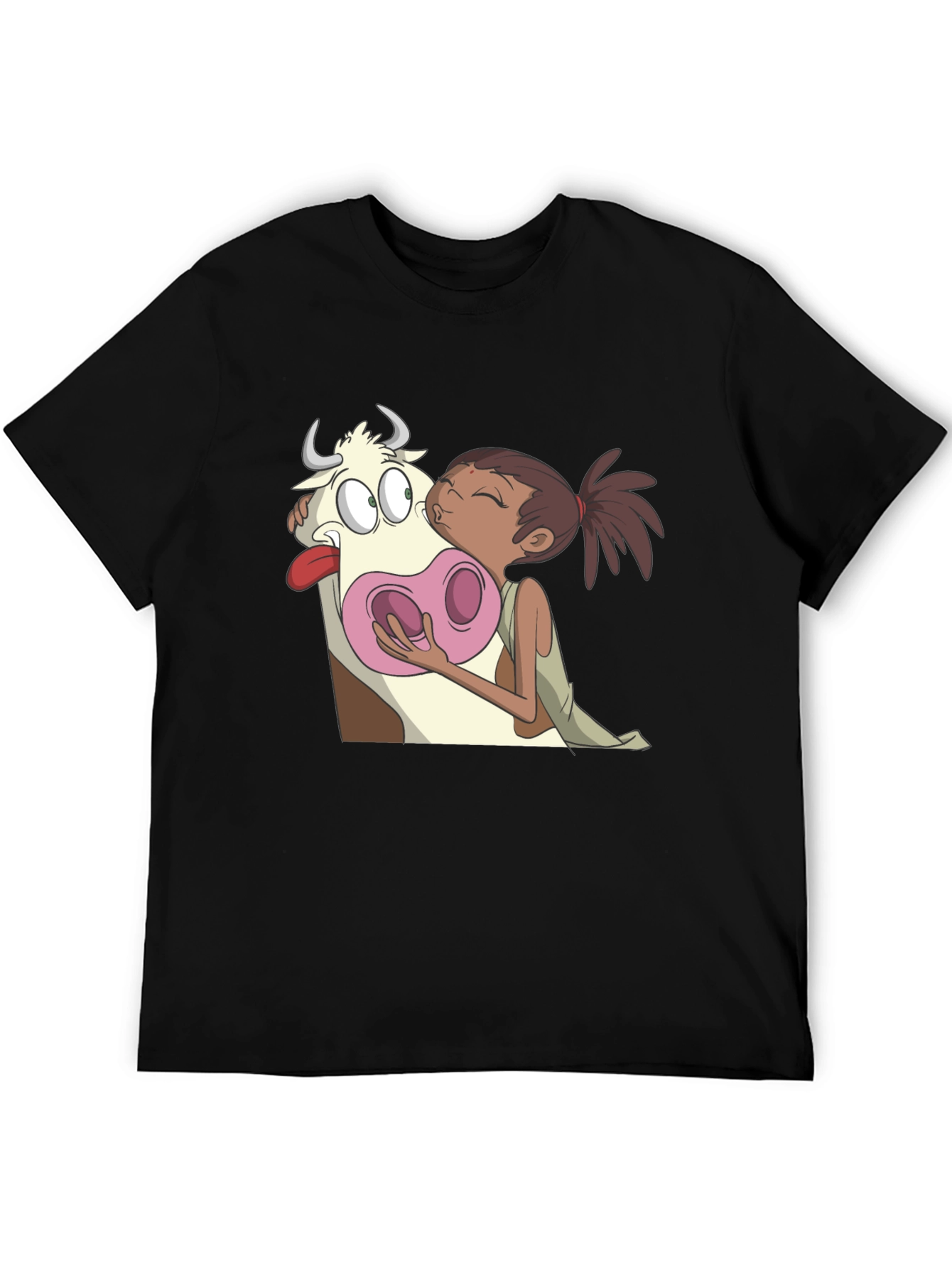 Cartoon Cow Kiss Black T-Shirt