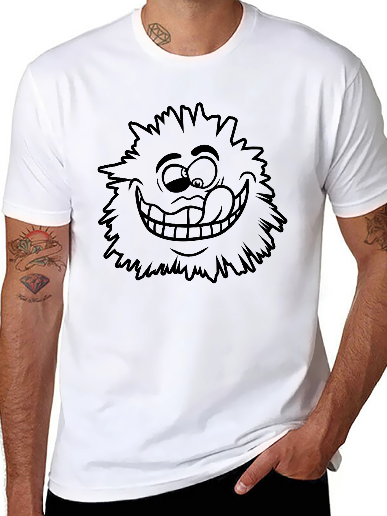 Funny Cartoon Face Black T-Shirt
