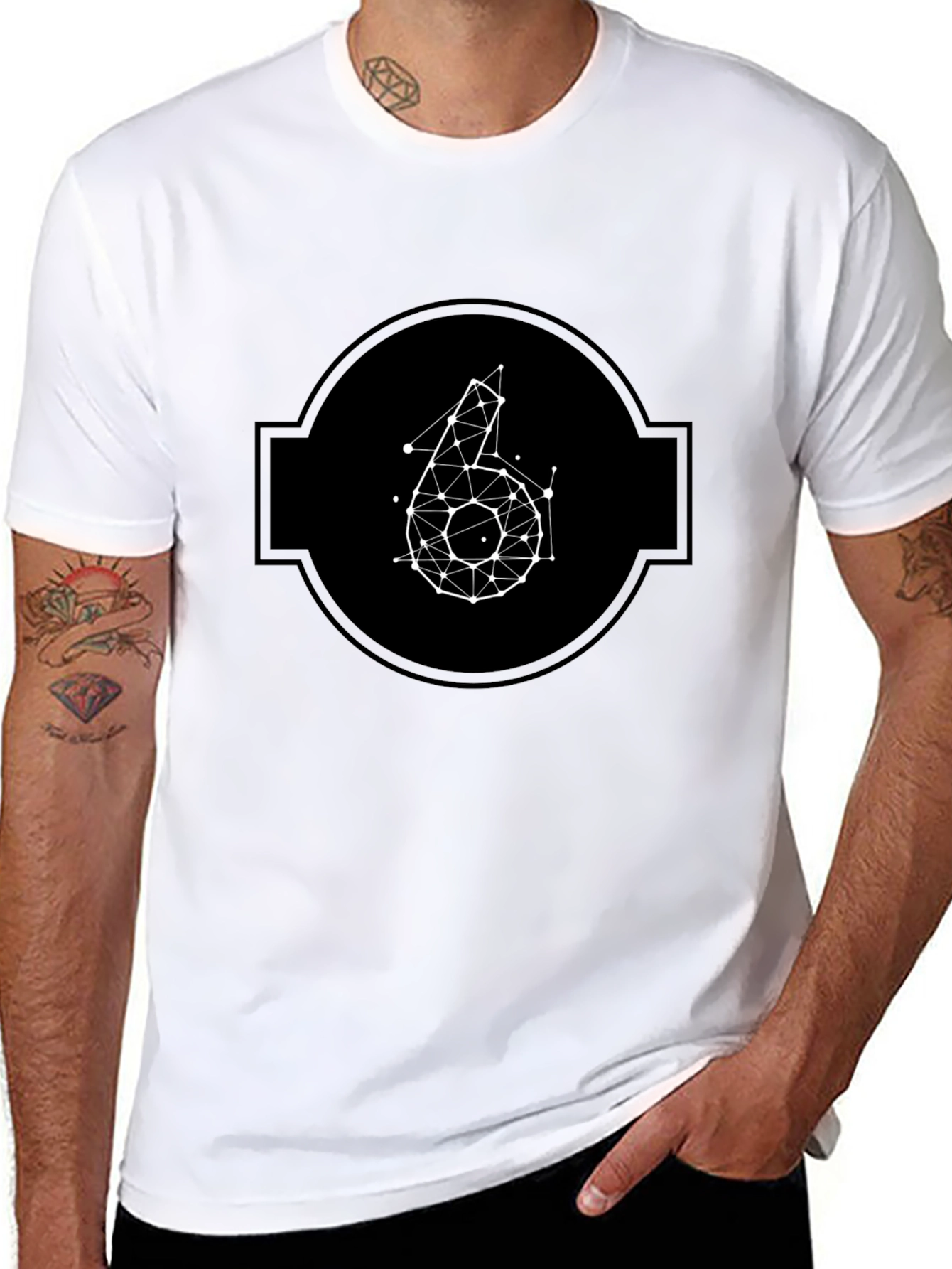 Geometric Number 6 Graphic Tee - Modern Mens T-Shirt