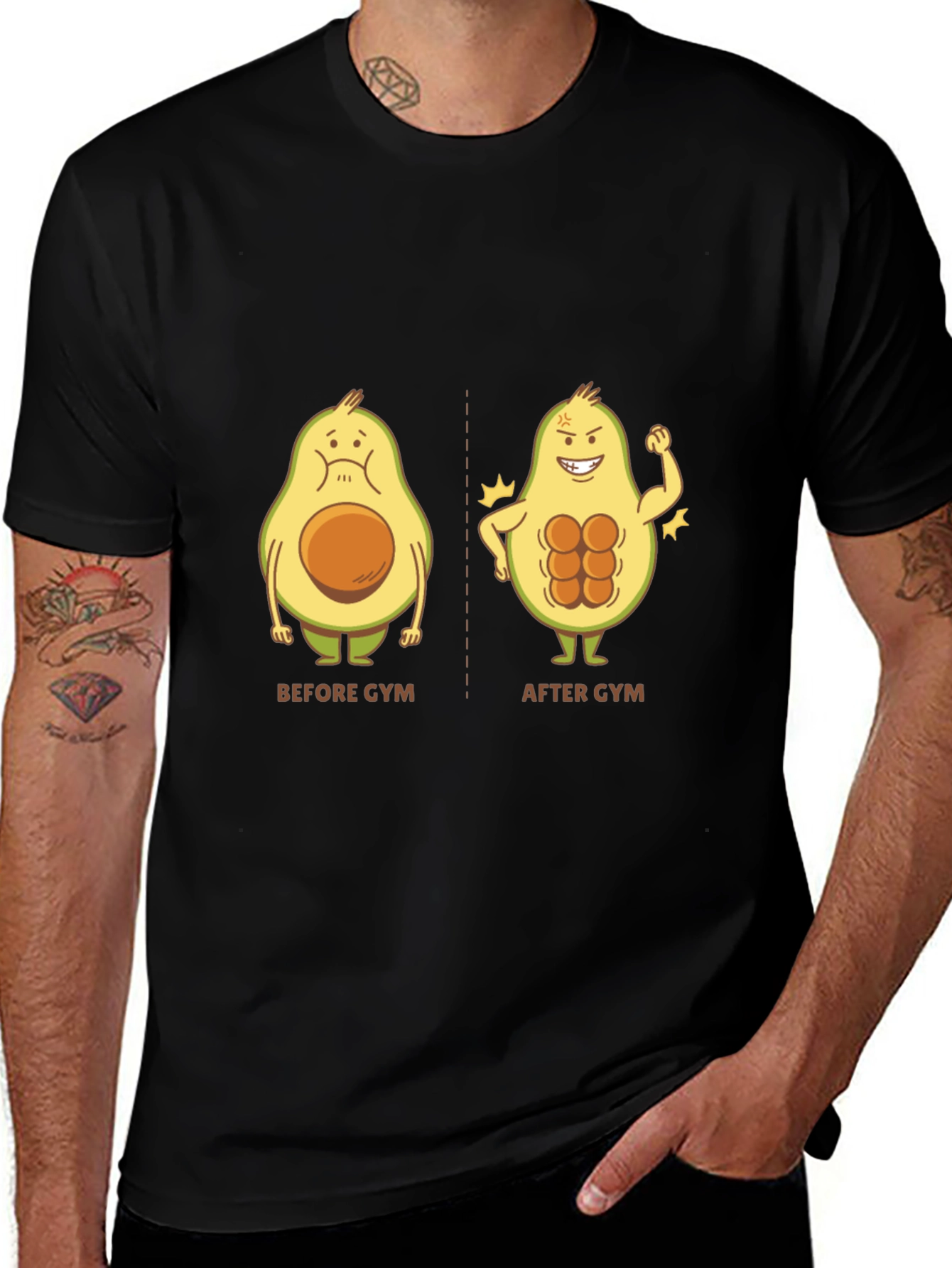 Avocado Gym Humor Graphic Tee - Black
