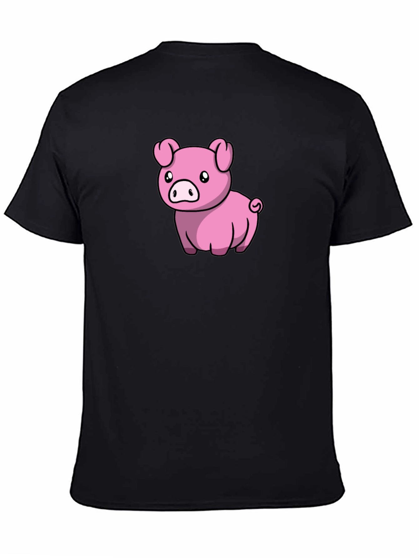 Cute Pig Cartoon Black T-Shirt