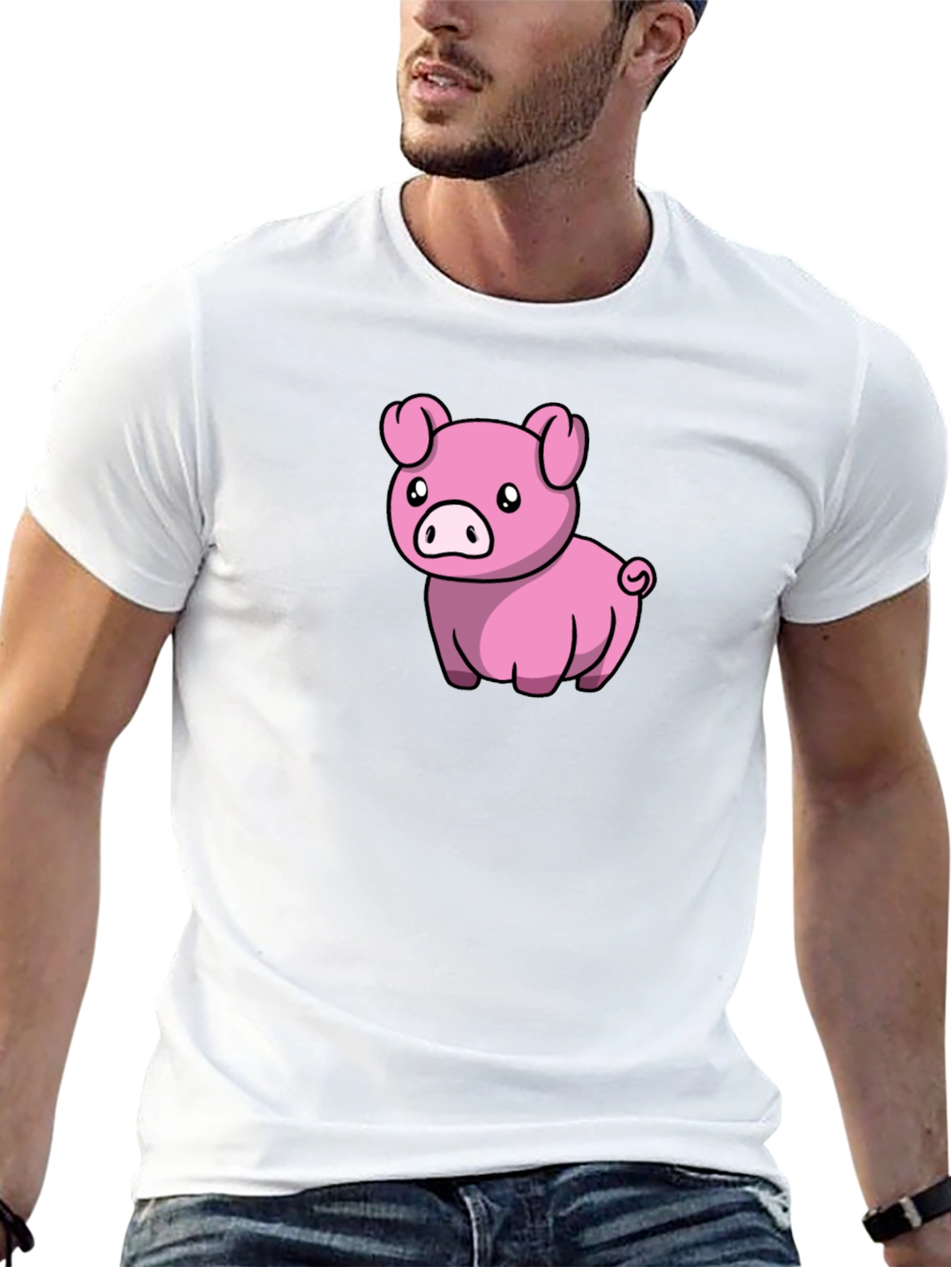 Cute Pig Cartoon Black T-Shirt