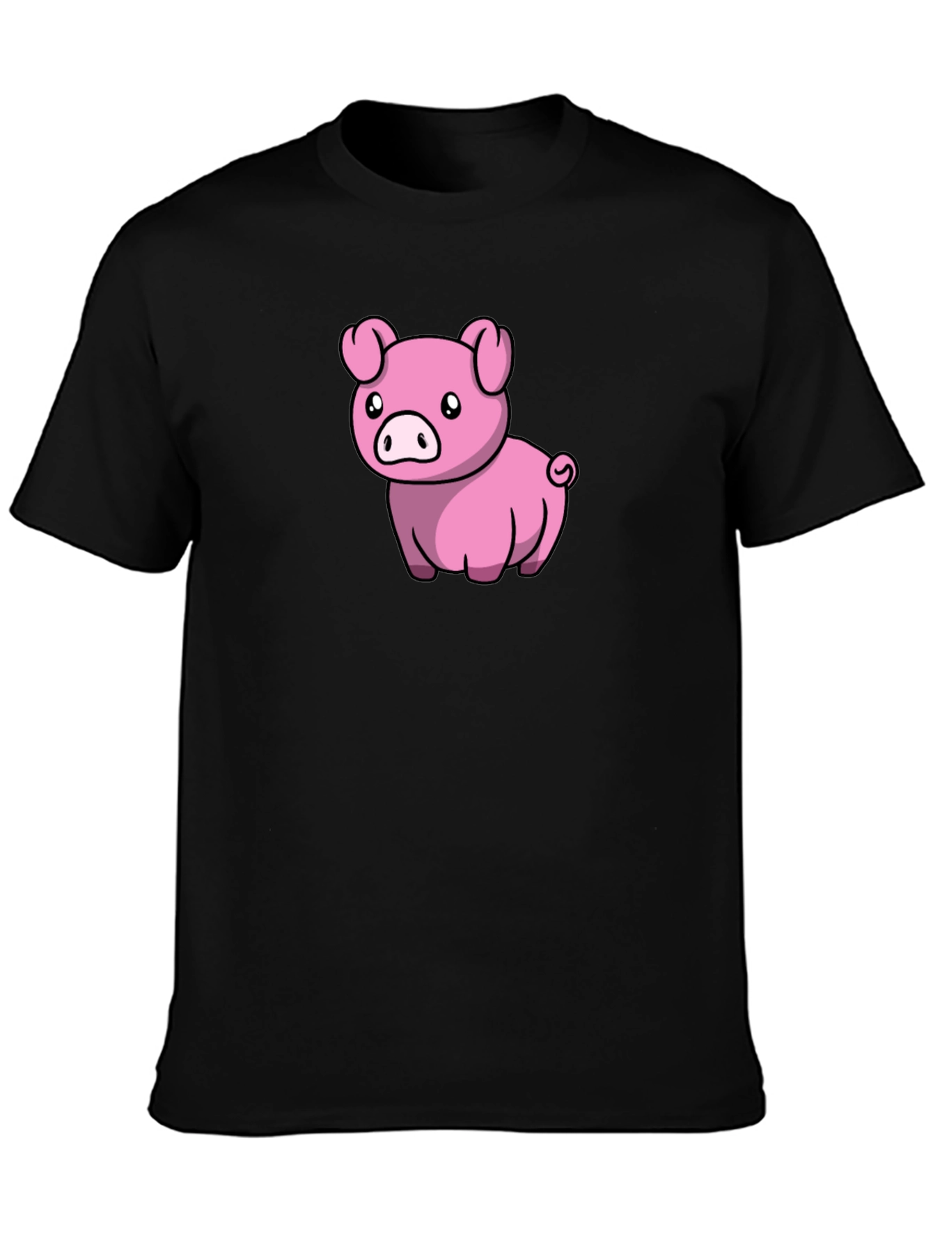 Cute Pig Cartoon Black T-Shirt