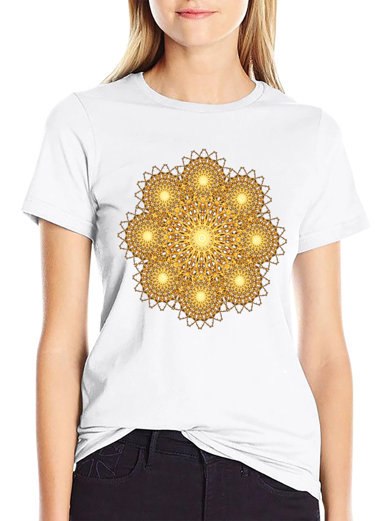 Golden Mandala Graphic Print Black T-Shirt
