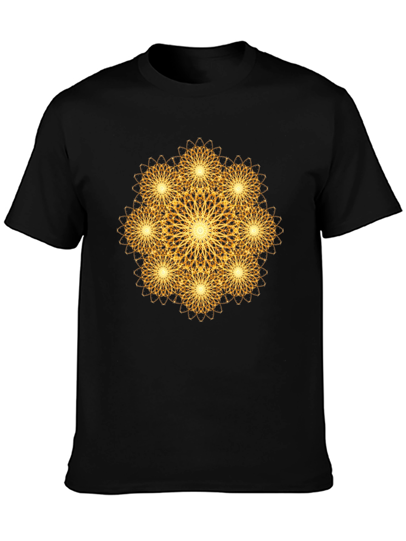 Golden Mandala Graphic Print Black T-Shirt
