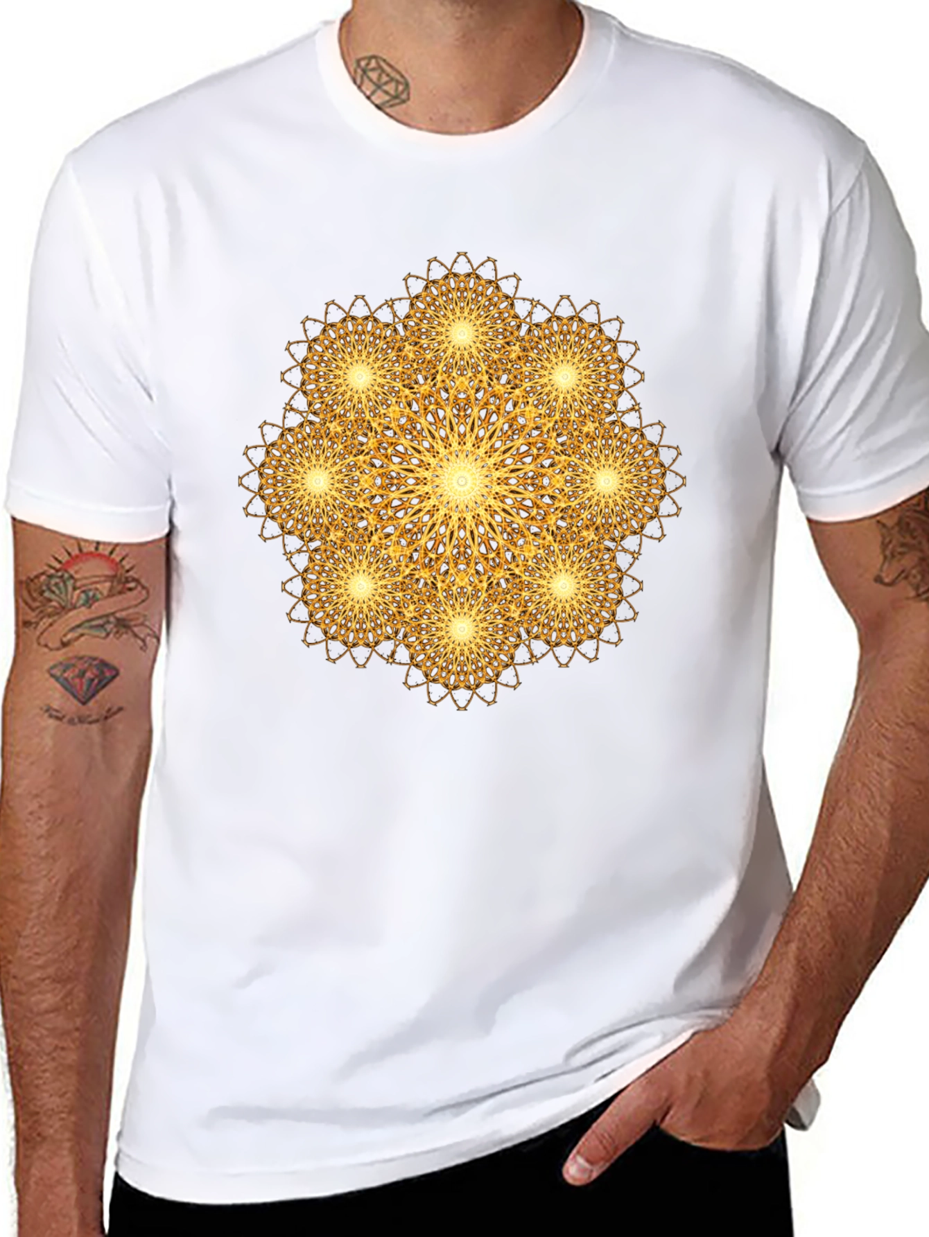 Golden Mandala Graphic Print Black T-Shirt