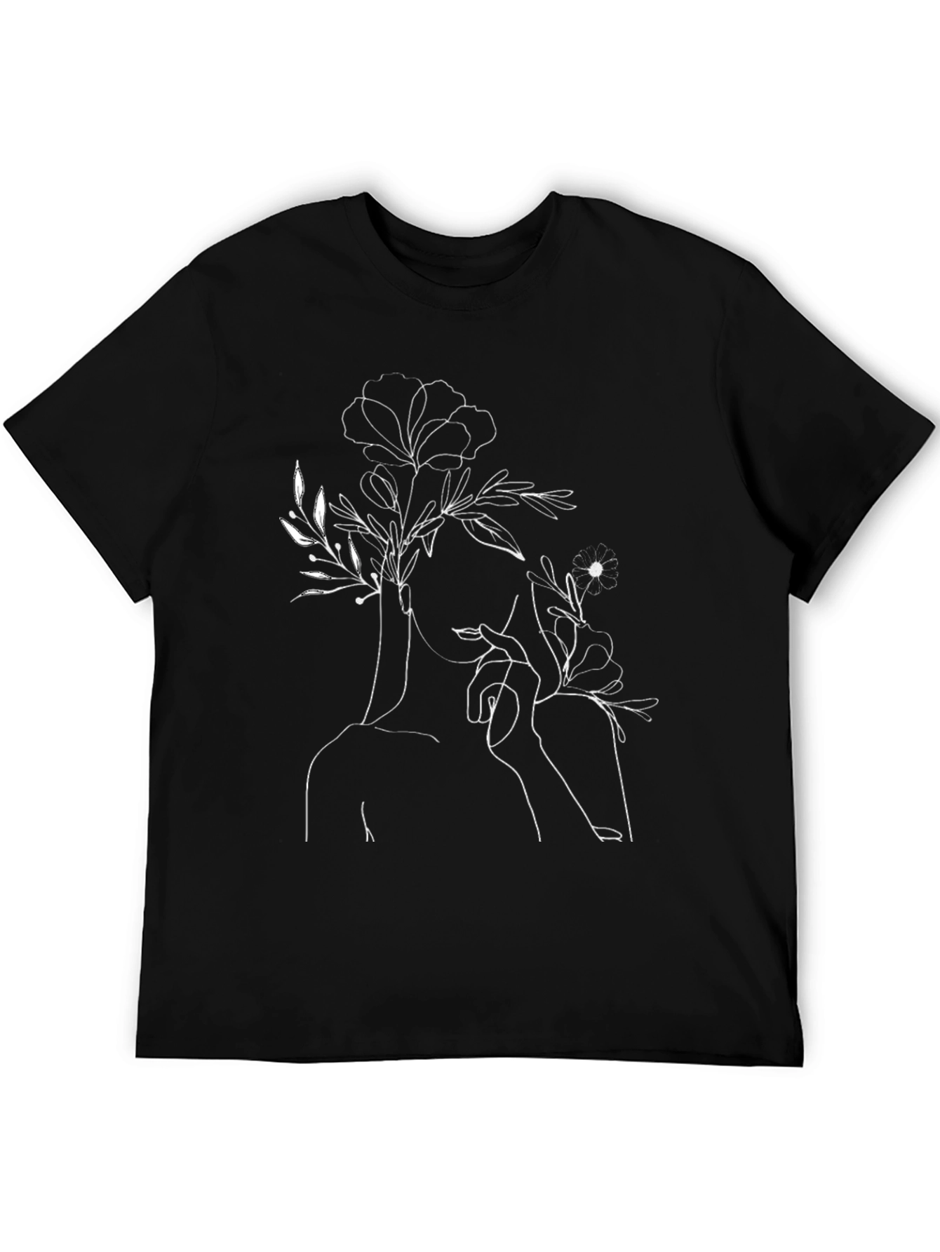 Floral Woman Graphic Tee - Black Cotton T-Shirt