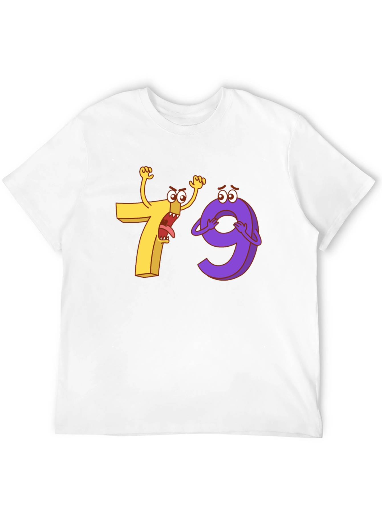 Funny Cartoon Number 7 and 9 Black T-Shirt