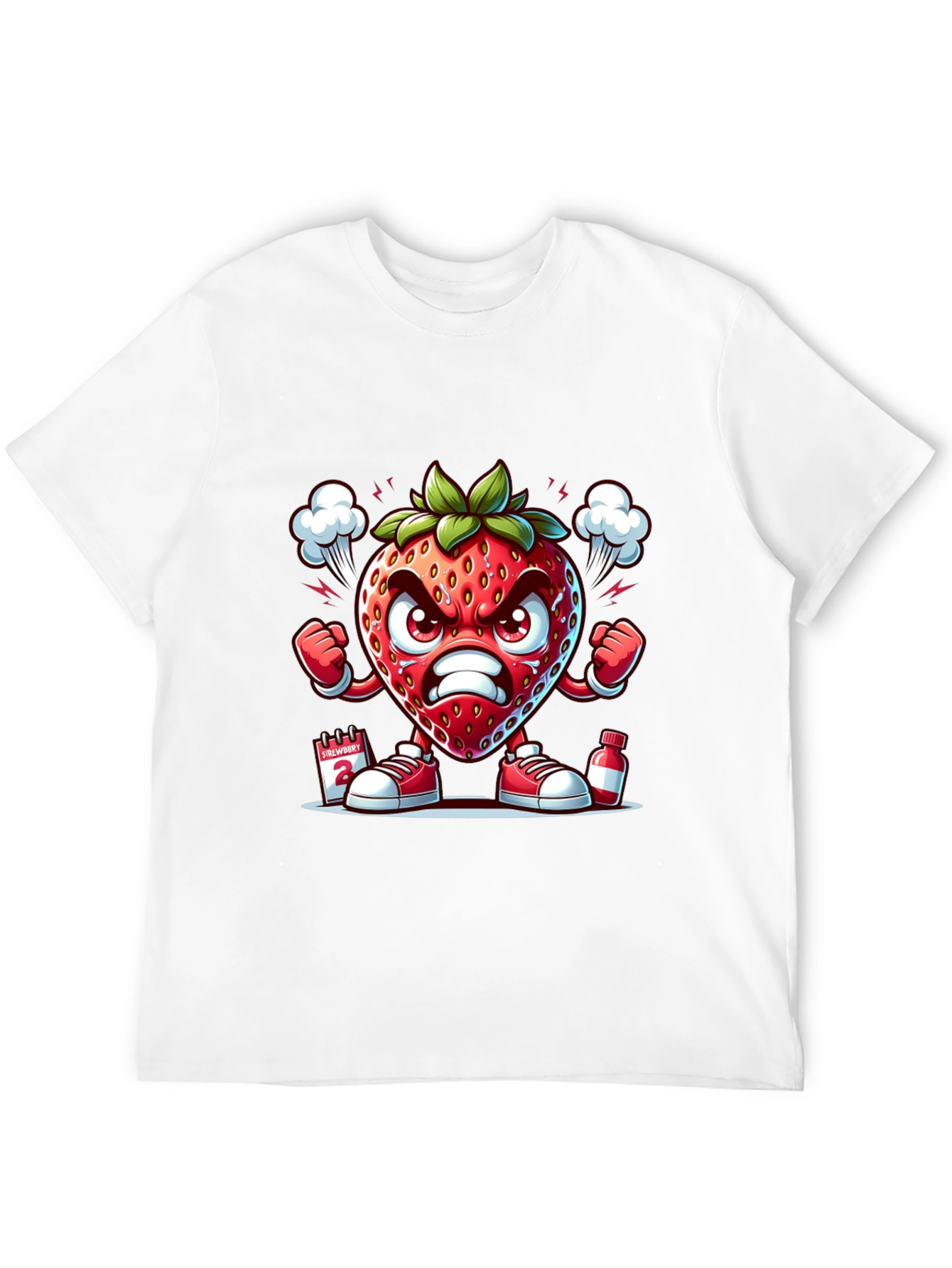 Angry Strawberry Cartoon Graphic T-Shirt