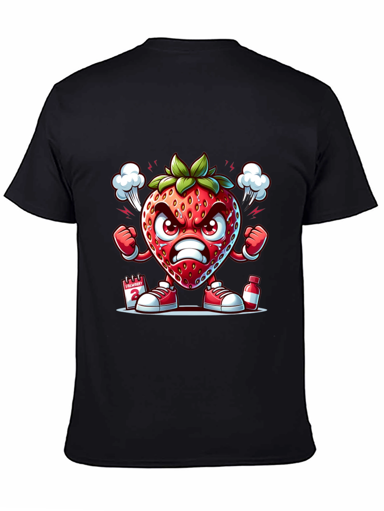 Angry Strawberry Cartoon Graphic T-Shirt