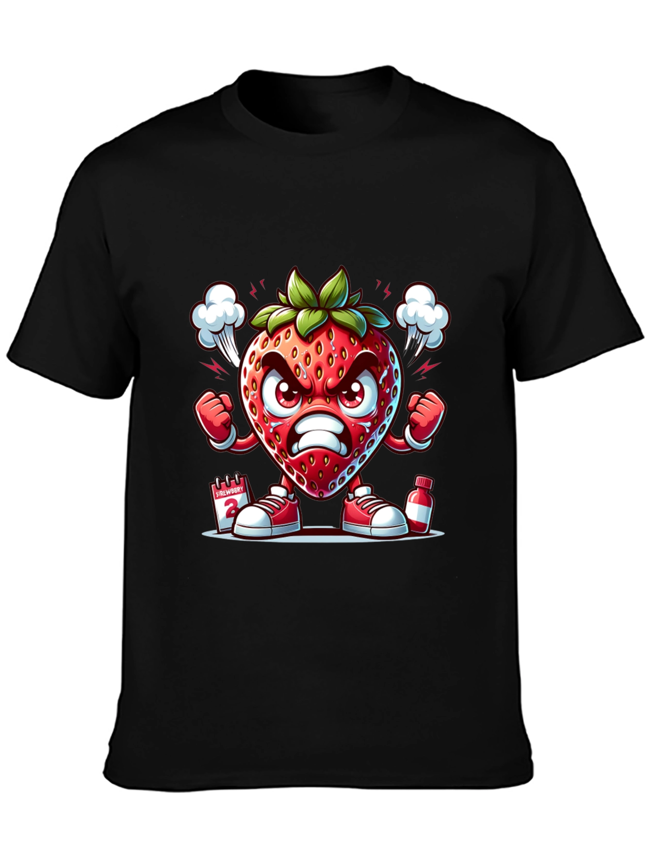 Angry Strawberry Cartoon Graphic T-Shirt