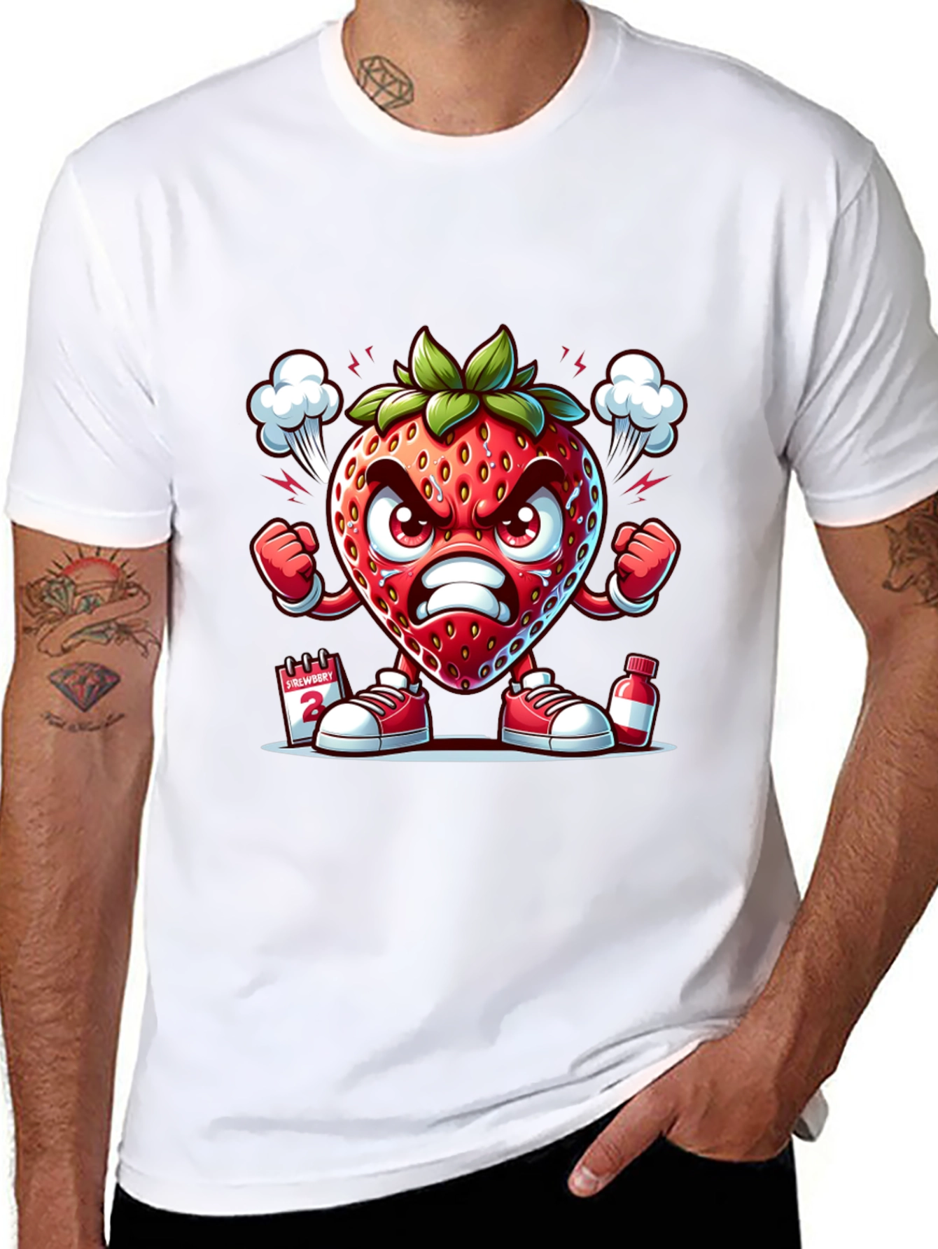Angry Strawberry Cartoon Graphic T-Shirt