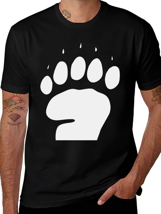 Bear Paw Print T-Shirt - Black Cotton Blend